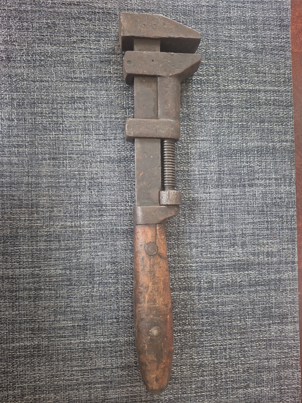Antique PS&W Co Solid Bar Monkey Wrench Wood Handle Large Forged 15\