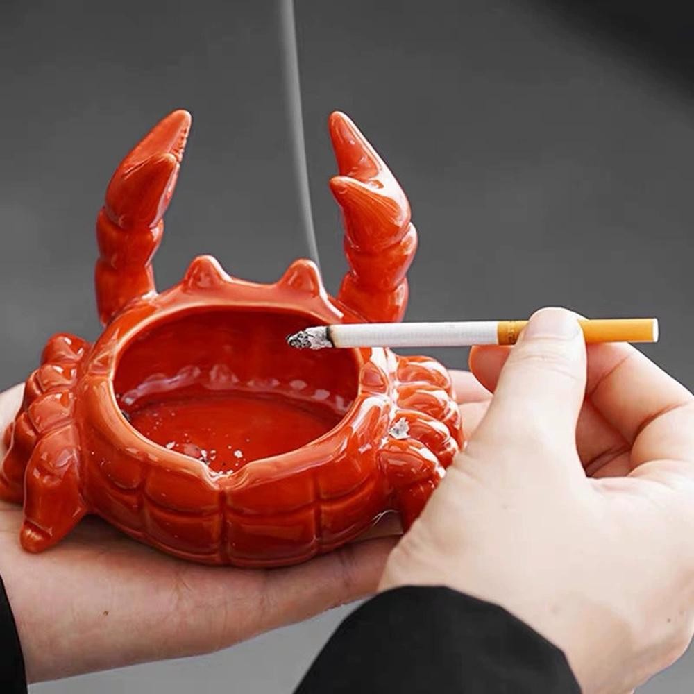 Cute Crab Ashtray Living Room with Lid Anti Fly Ash Ceramic Cigar Ashtray Decora