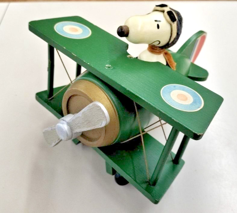 Vintage Snoopy Peanuts Schmid Bros Wooden Music Box Red Baron Bi Plane RARE JUNK