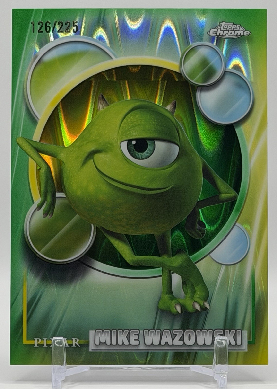 Mike Wazowski 2026 Topps Chrome Disney #28 Yellow & Green RayWave /225