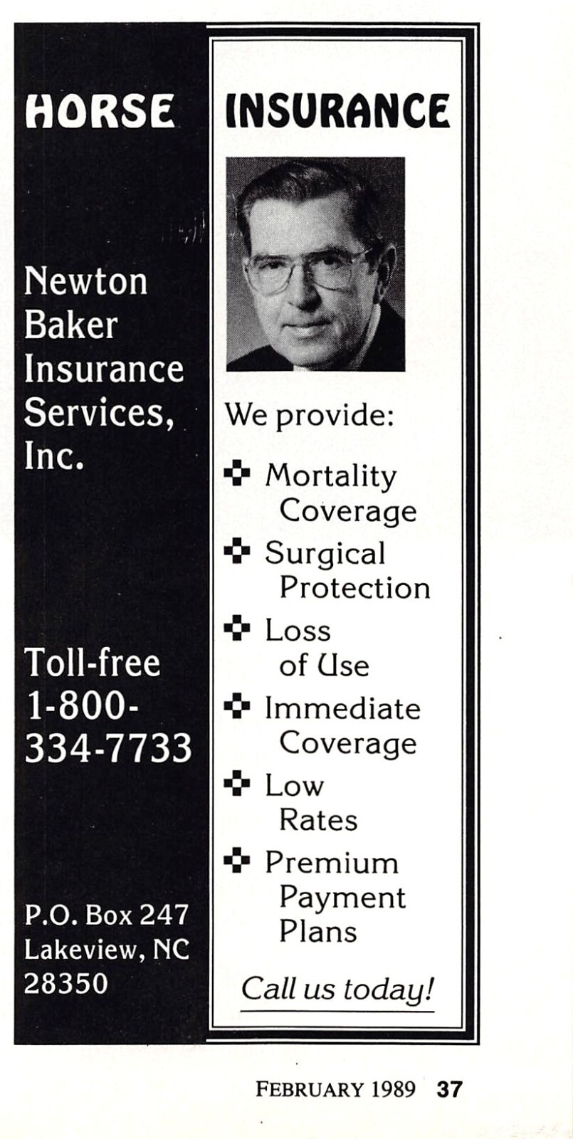 Newton Baker Horse Insurance Today Lakeview North Carolina Vtg Magazine Print Ad