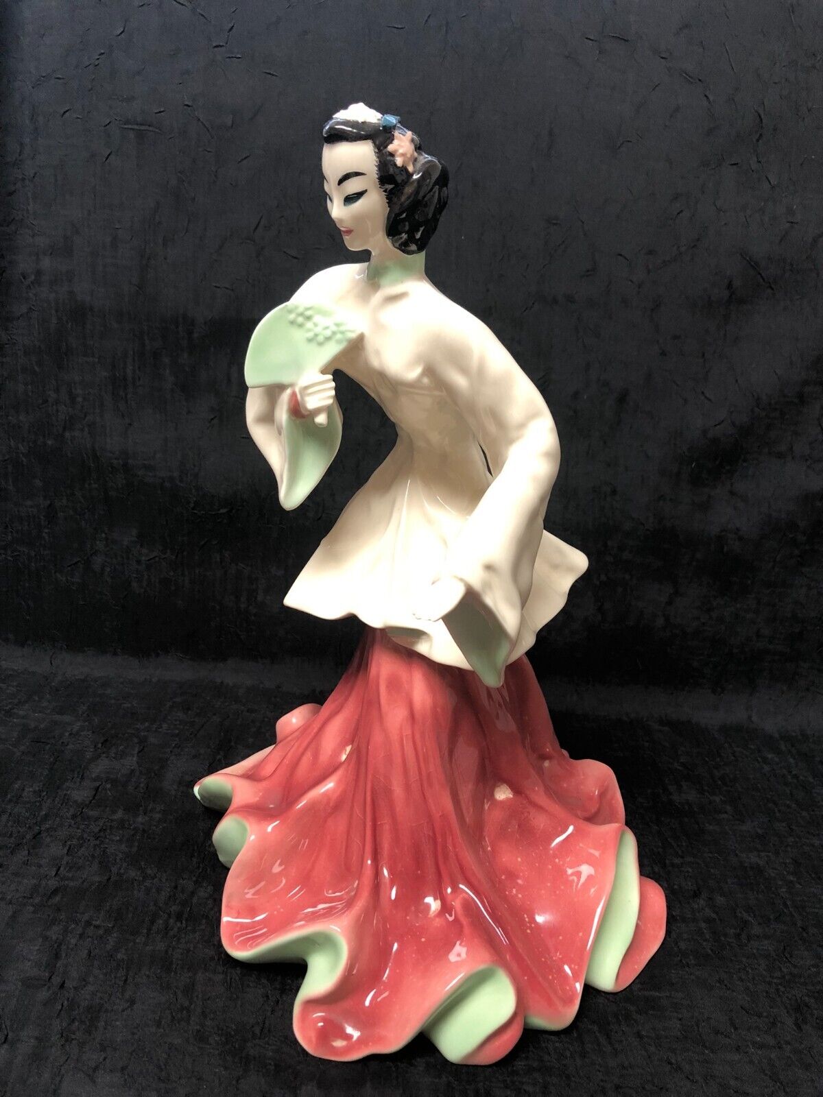 Vintage Kathi Urbach Porcelain Chinese Girl w/Fan Statue 12”