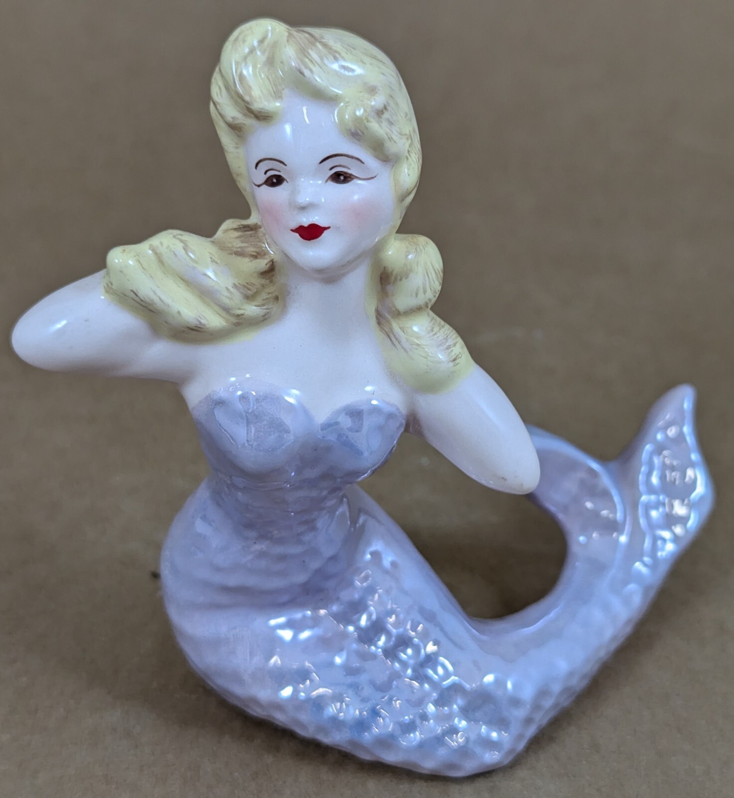 FLORENCE CERAMICS MERRYMAID MERMAID BLONDE PURPLE DRESS SITTING FIGURINE