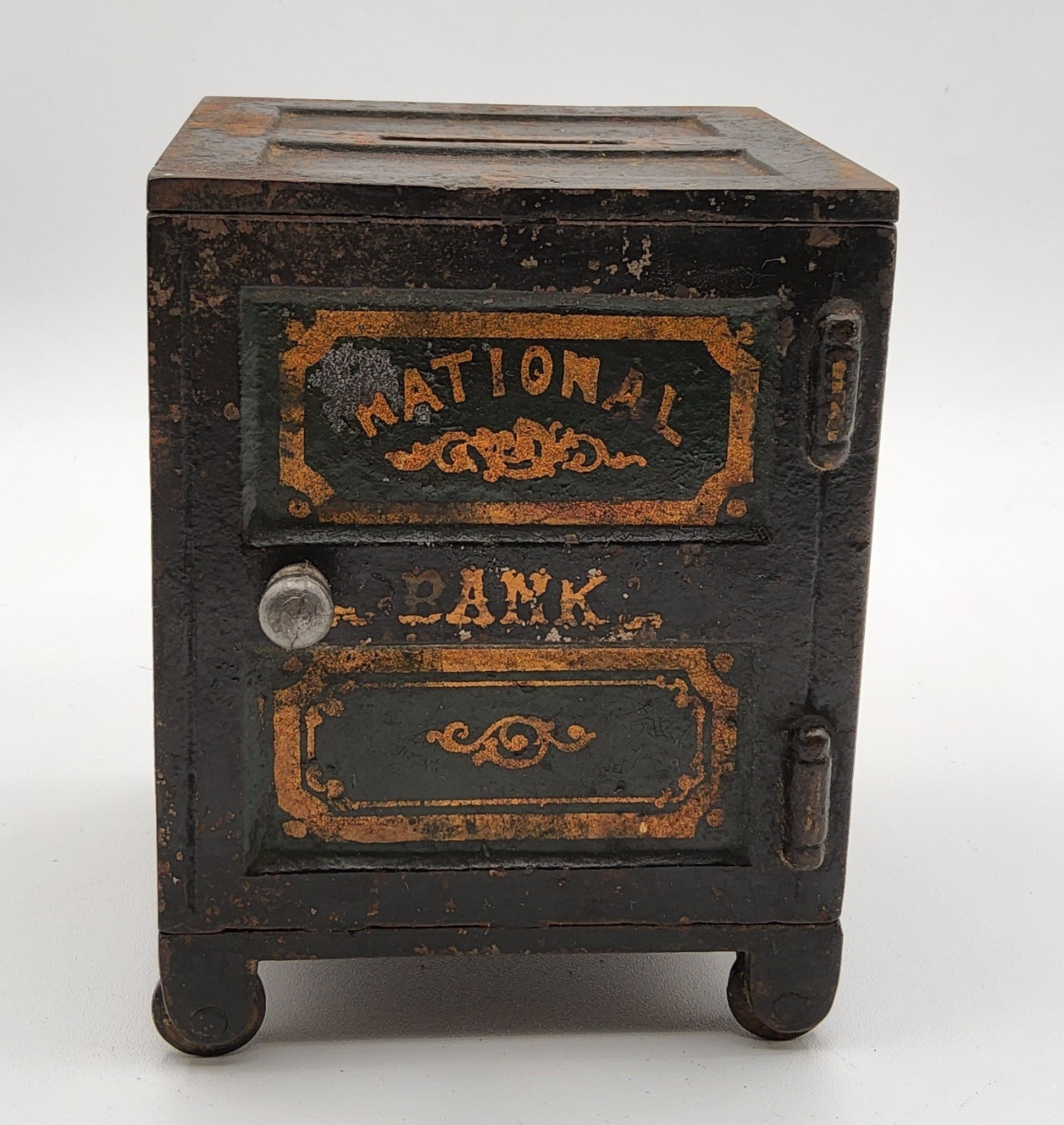 Antique 1880's Cast Iron National Bank Still Coin Safe Bank Missing Key Antique 1880's Cast Iron National Bank Still Coin Safe Bank Missing Key