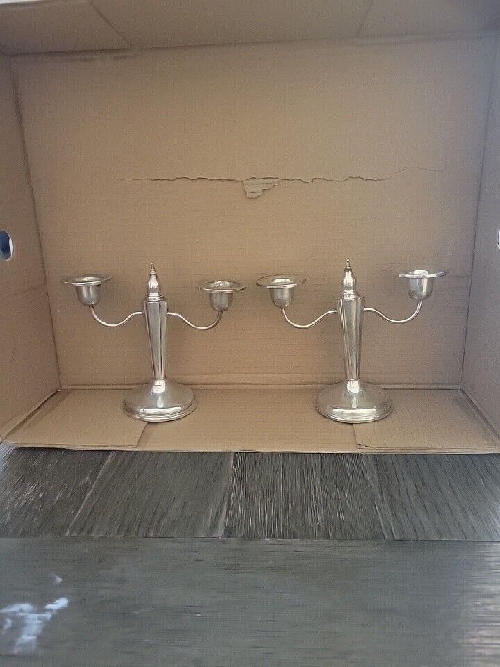 Pair Weighted Sterling Silver Candelabra Fits 2 Candles 