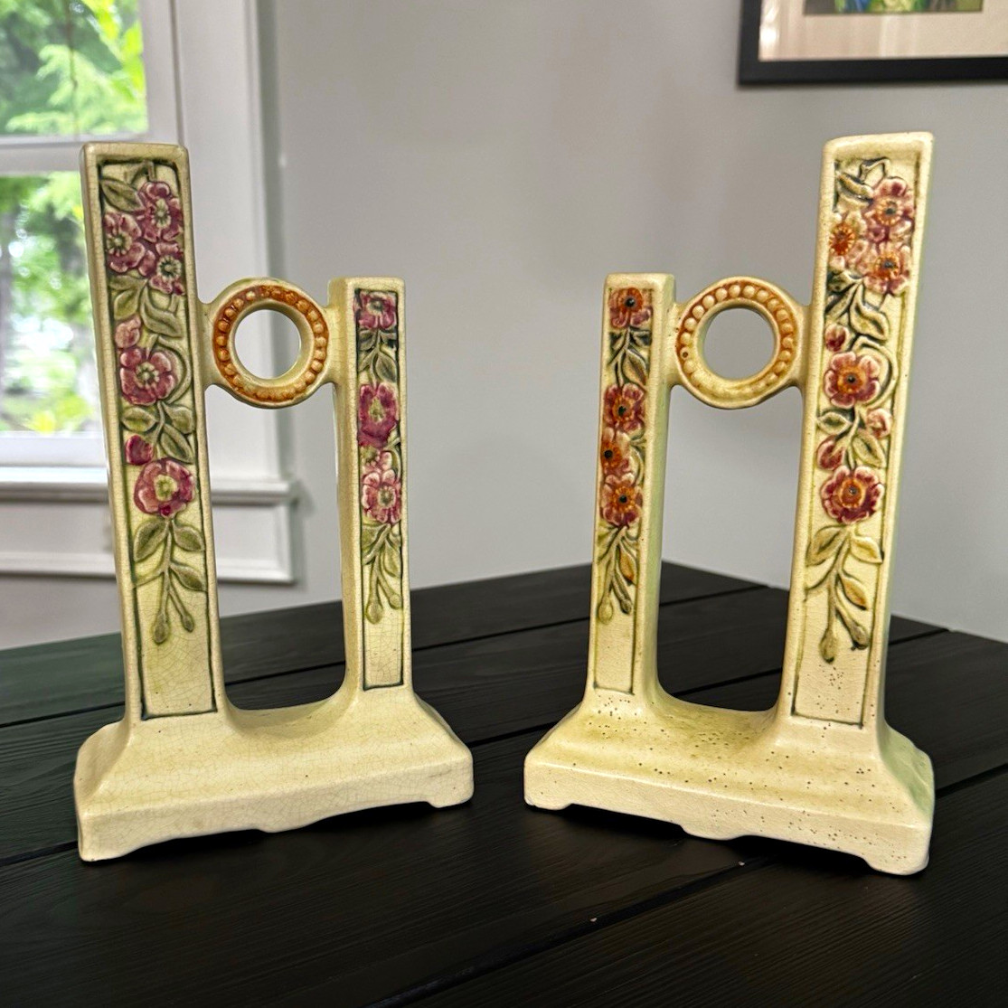 Pair of Weller Pottery Roma double bud vase from the 1920s