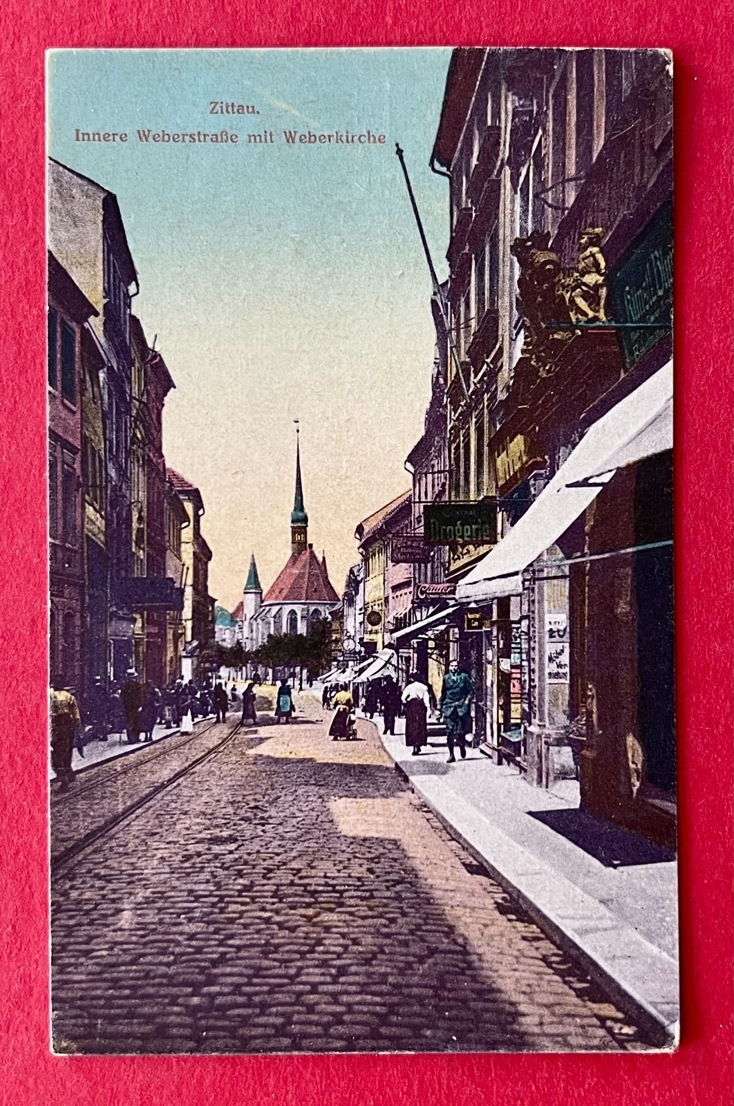 Postcard Zittau 1943 view in Weberstrasse and Weberkirche (177755