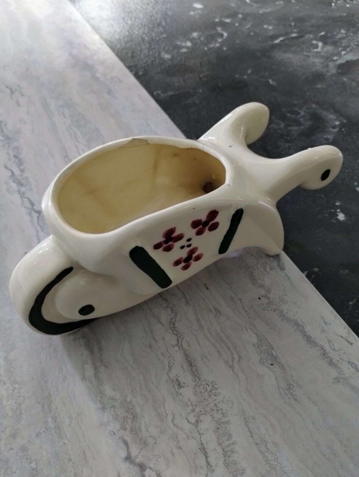 Vintage Pottery Small Wheelbarrow Planter With Flower Details