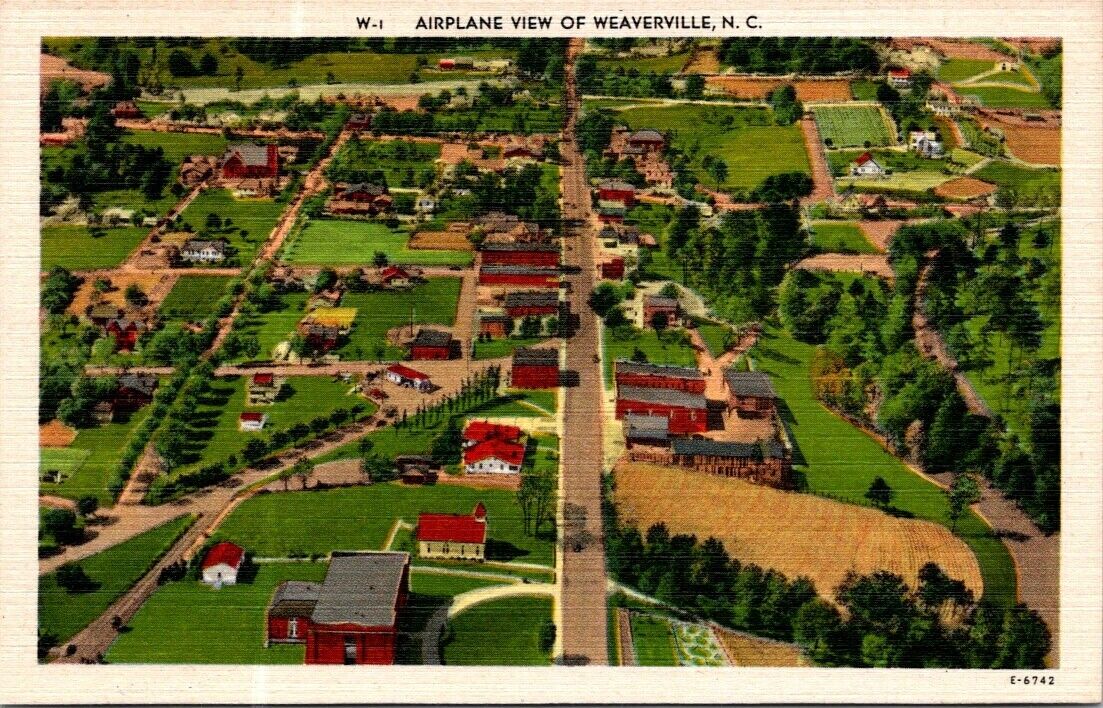Weaverville NC Aerial Airplane View Church Town Farms Linen postcard IP14