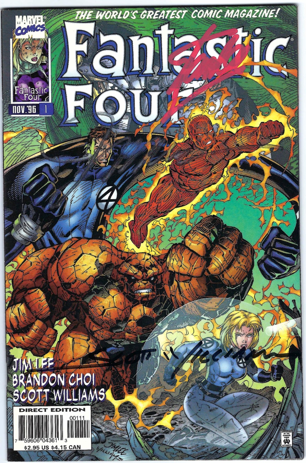 FANTASTIC FOUR #1~SIGNED STAN LEE~JIM LEE~WILLIAMS~\'96~MARVEL COMICS~COA~VARIANT FANTASTIC FOUR #1~SIGNED STAN LEE~JIM LEE~WILLIAMS~\'96~MARVEL COMICS~COA~VARIANT