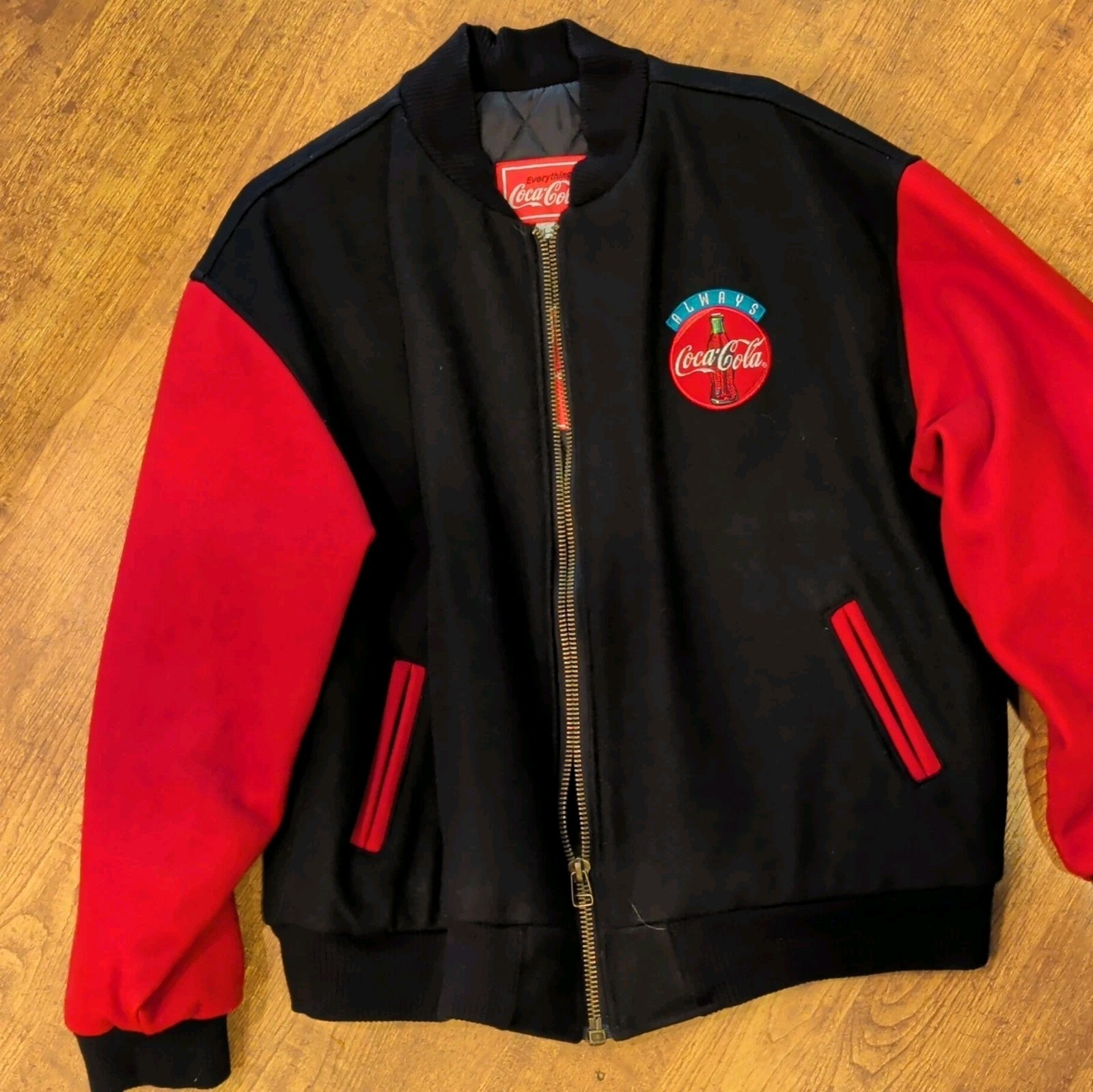 Coca-Cola Black/Red Zip-Up Advertising Jacket w/ Patch, Size L, Soda Theme