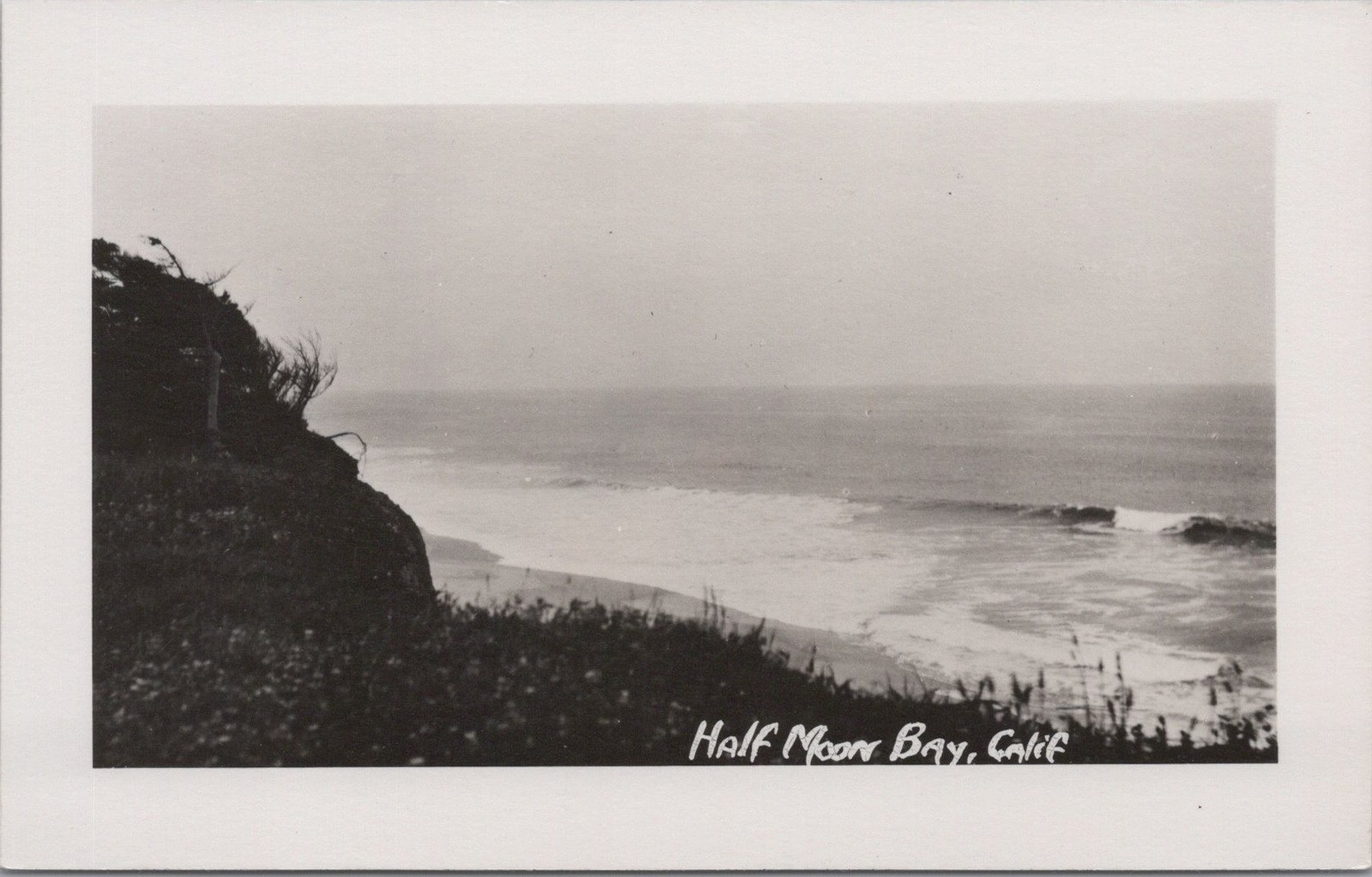 Half Moon Bay coastline CA RPPC Rocky Shoreline Postcard