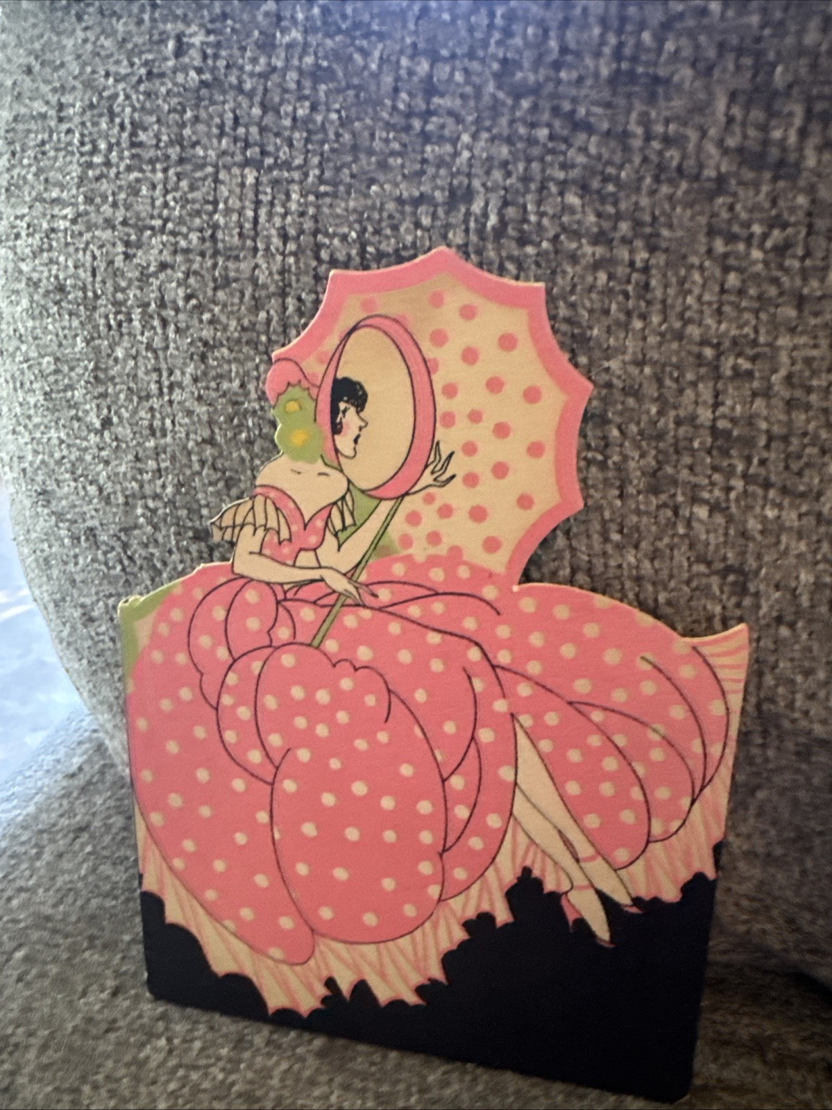 Vintage Art Deco Gibson Bridge Score Pad, Lady in Pink Polka Dots, 1930's Vintage Art Deco Gibson Bridge Score Pad, Lady in Pink Polka Dots, 1930's