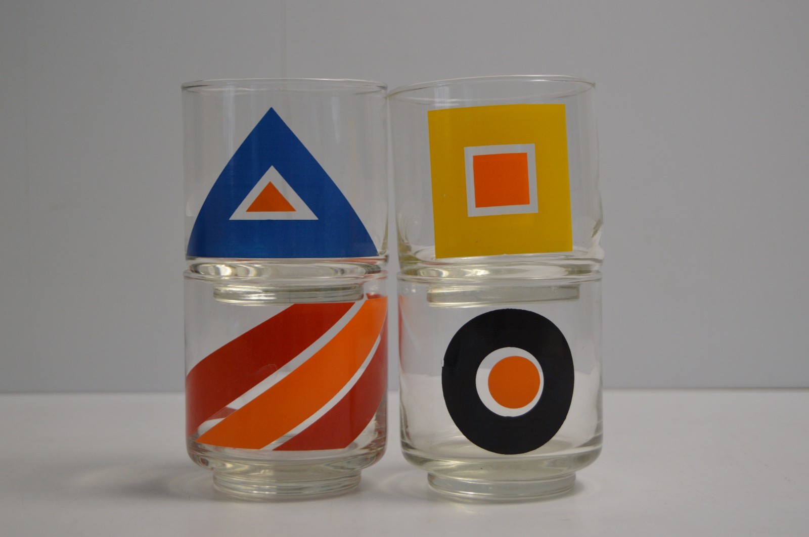 4 Libbey Modern Geometric Mod Liquor Drinking Glasses Collectible MCM Barware