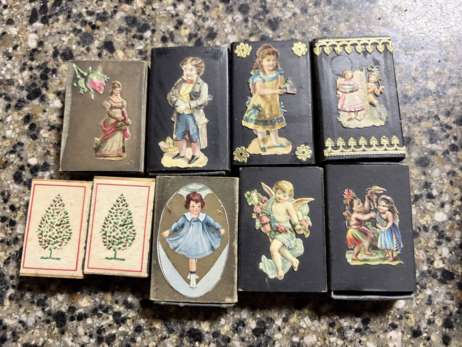 Lot of 9 Vintage Decorative Matchboxes Victorian ephemera scrap art