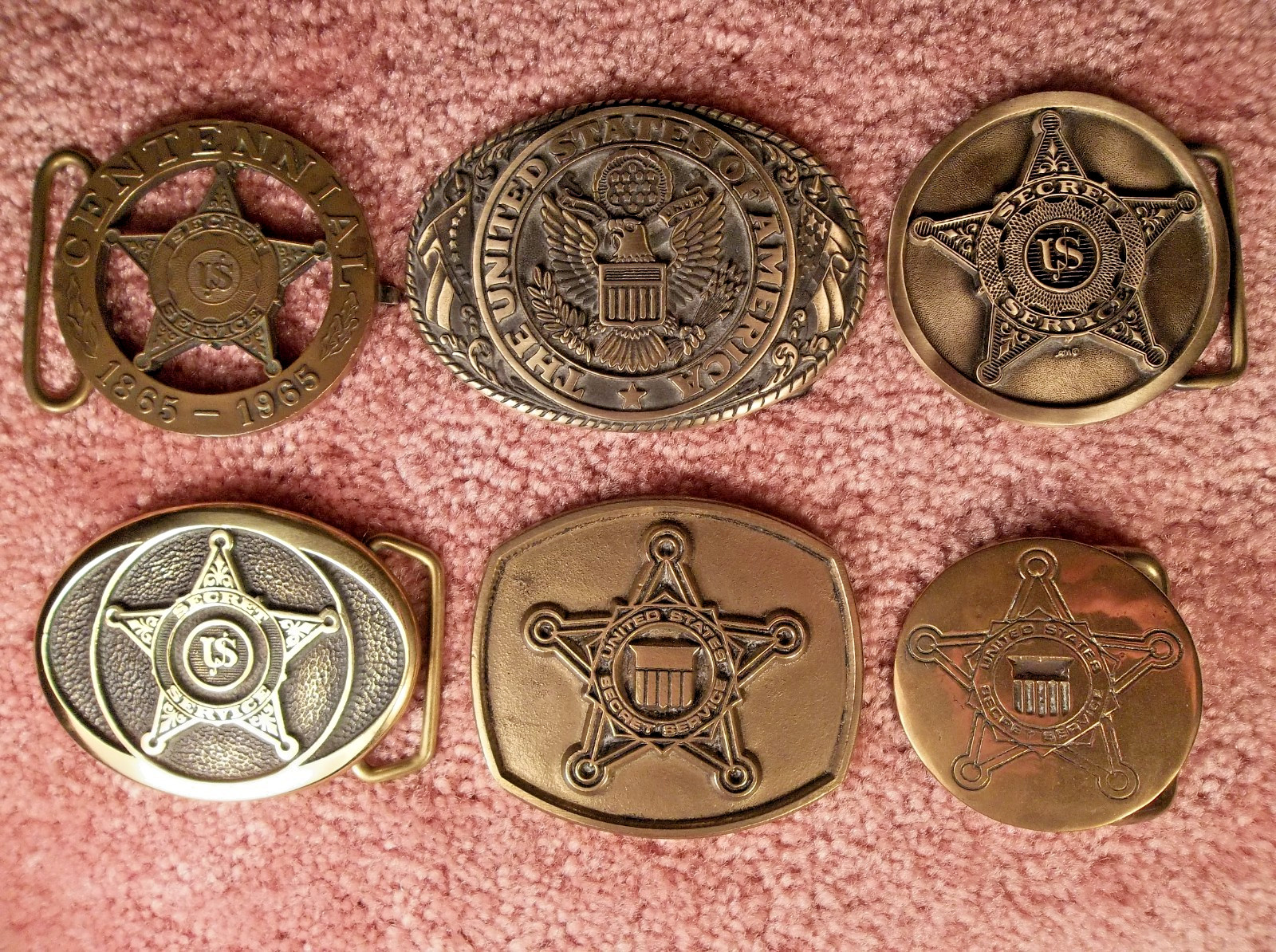 SIX (6) RARE BELT BUCKLES FIVE USSS SECRET SERVICE & ONE U.S. SEAL TOP QUALITY 