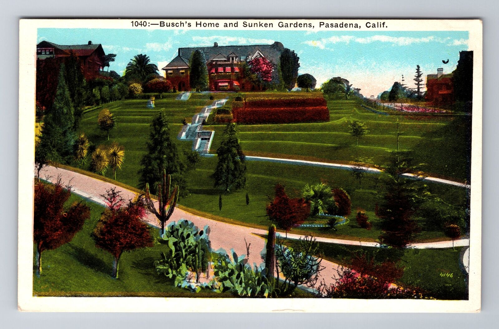 Pasadena CA-California, Busch\'s Home, Sunken Gardens, Antique Vintage Postcard