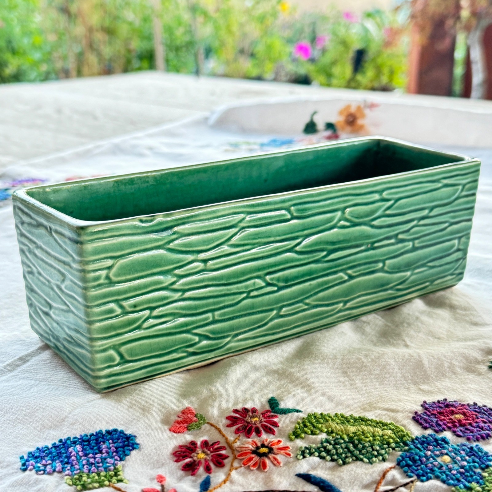Vintage McCoy USA Green Pottery Planter 9