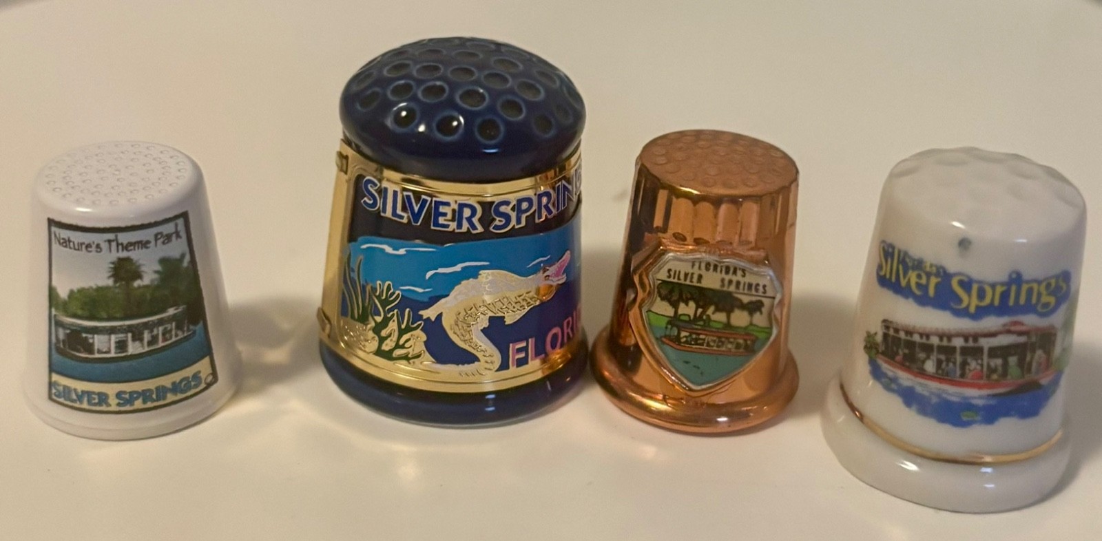 4 Vintage Vintage Silver Springs Florida Souvenir Thimbles