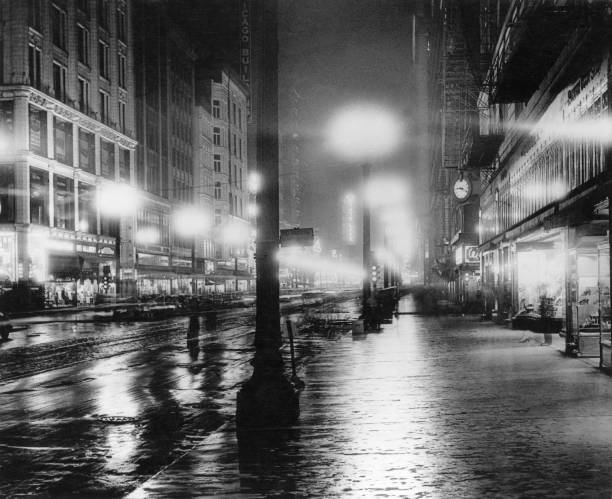 State street on a rainy night in New York in 1932 Historic Old Photo