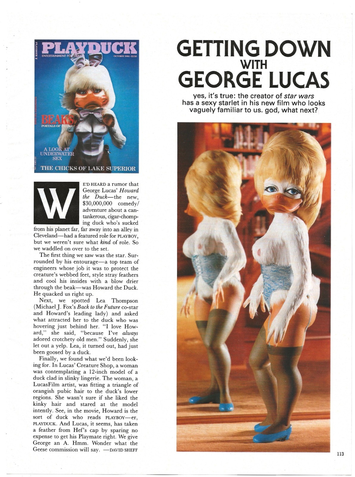 Vintage Article Page - Getting Down With George Lucas - Playduck - Oct 1986