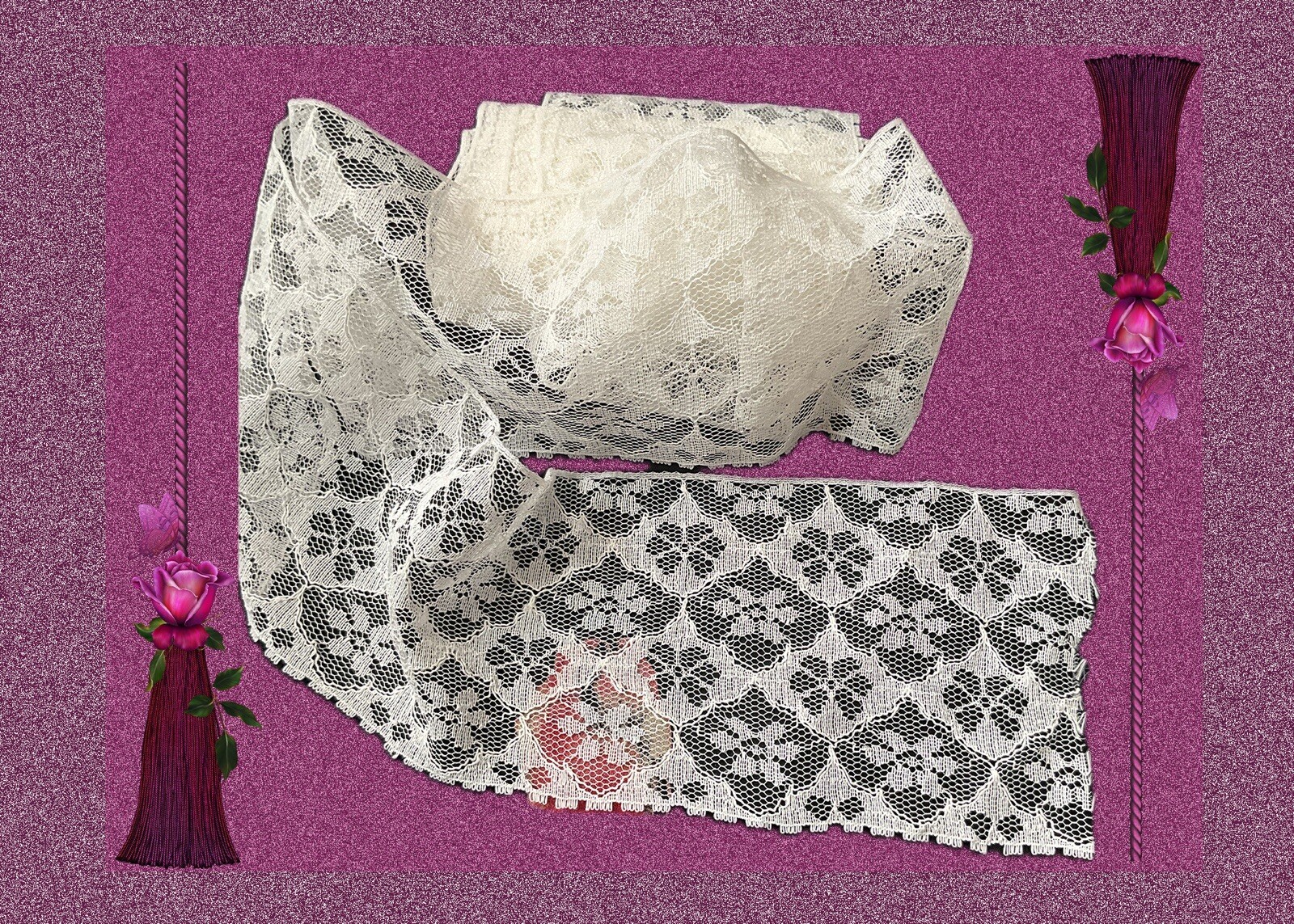 Vintage Bridal Lace Egg Shell Ivory Delicate Net Diamond 36  in x 4 in NOS #I