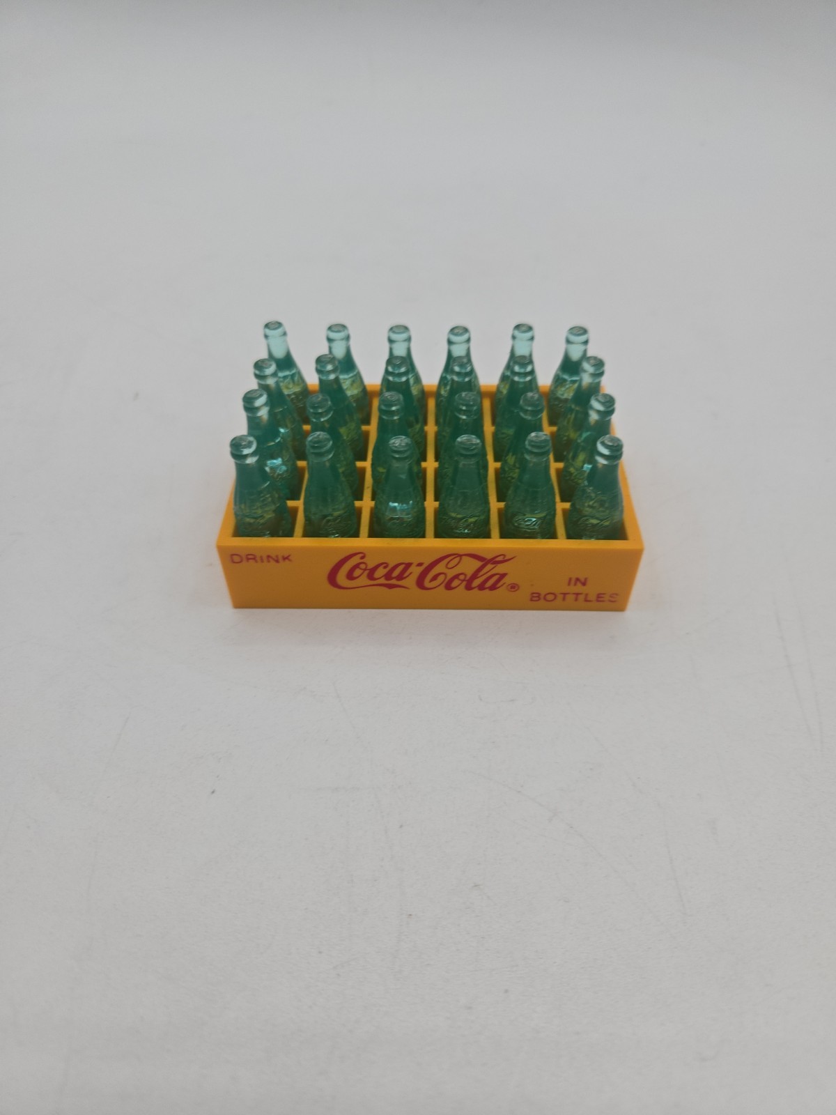 Vintage 1950s Mid Century Coca-Cola 24 Miniature Clear Plastic Bottles & Crate