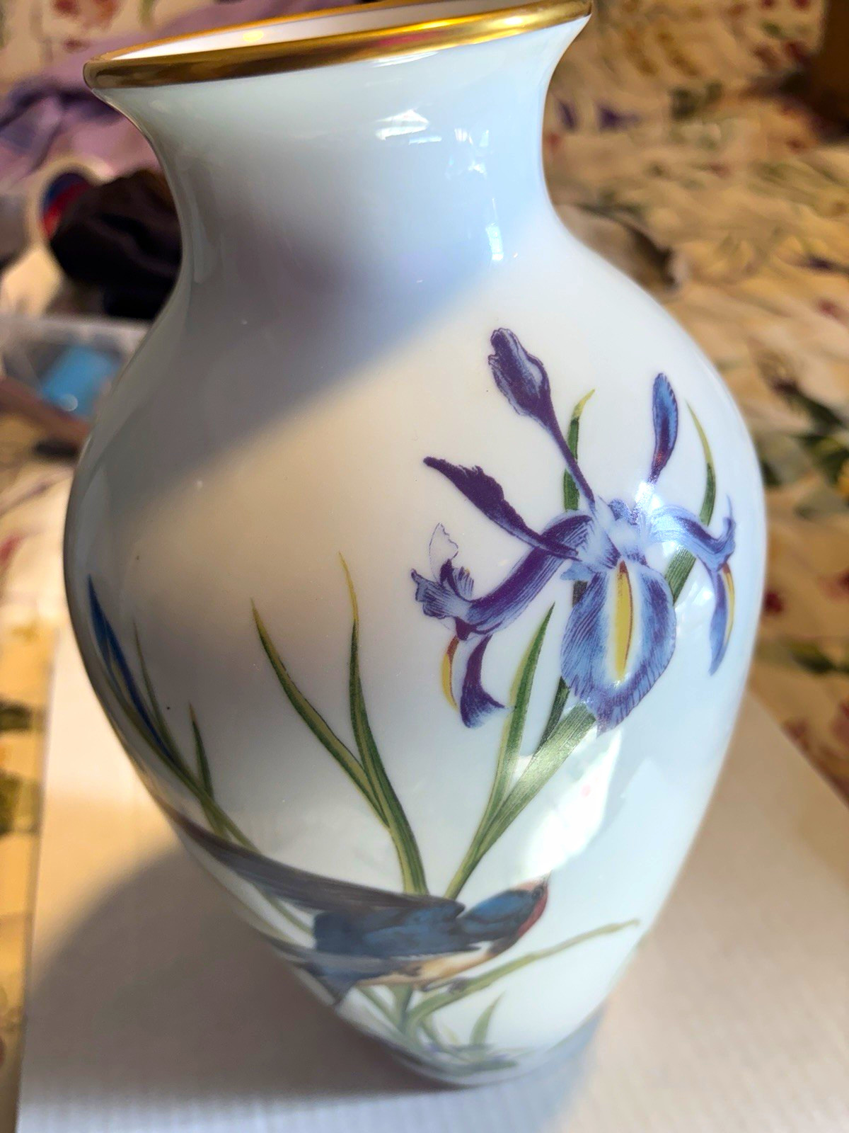 Vintage 1980 Franklin Porcelain The Meadowland Bird Vase by Basil Ede - Limited