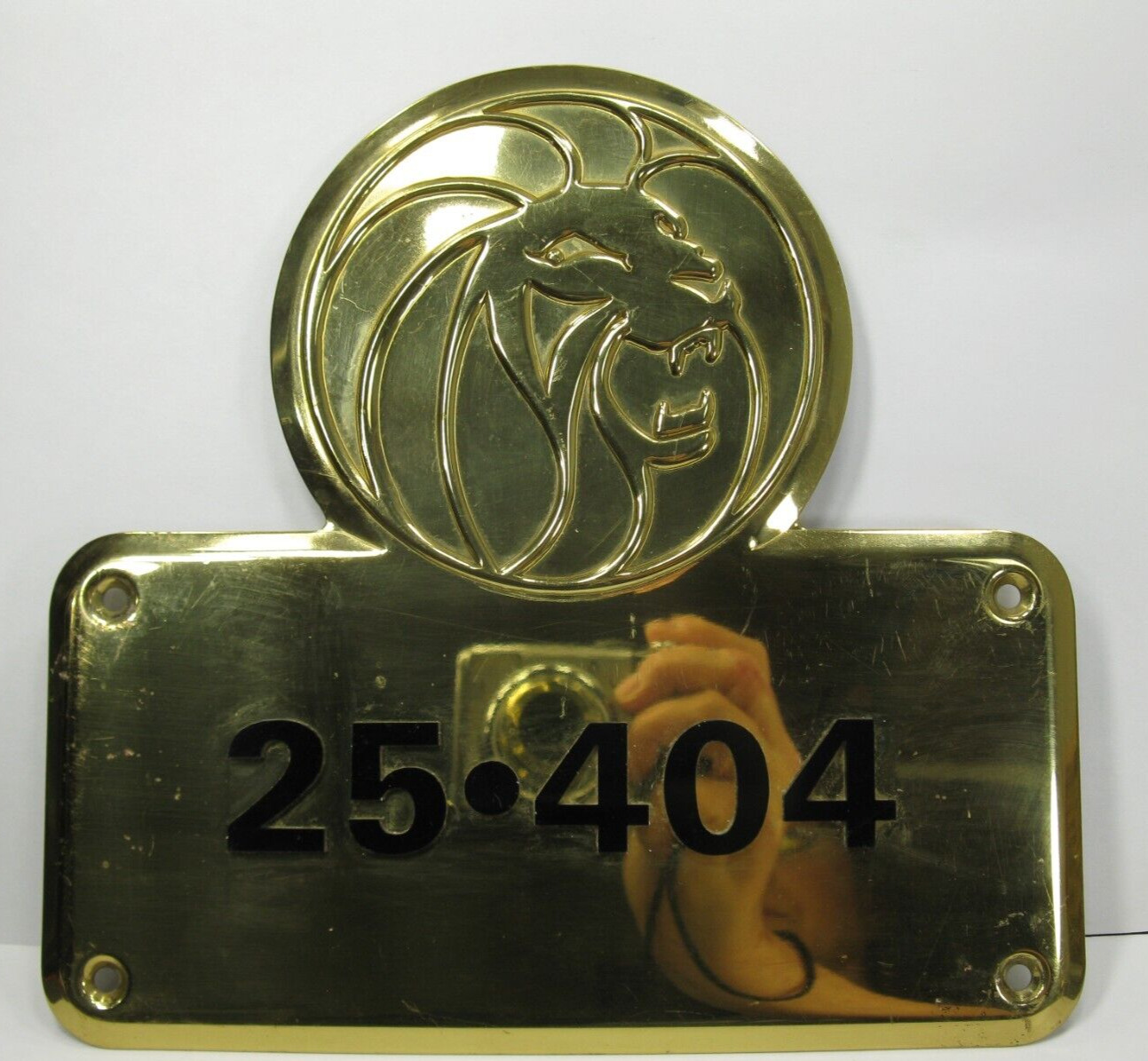 MGM GRAND LAS VEGAS OLD LION IMAGE Brass Room Number Plate Plaque Vintage (B)
