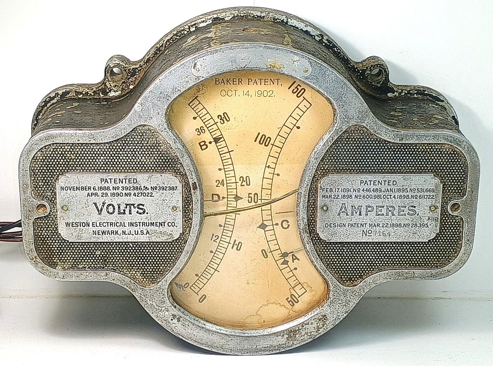 Antique Weston Baker Electric Car Dash Gauge Volt Amp Meter 1902 rauch riker