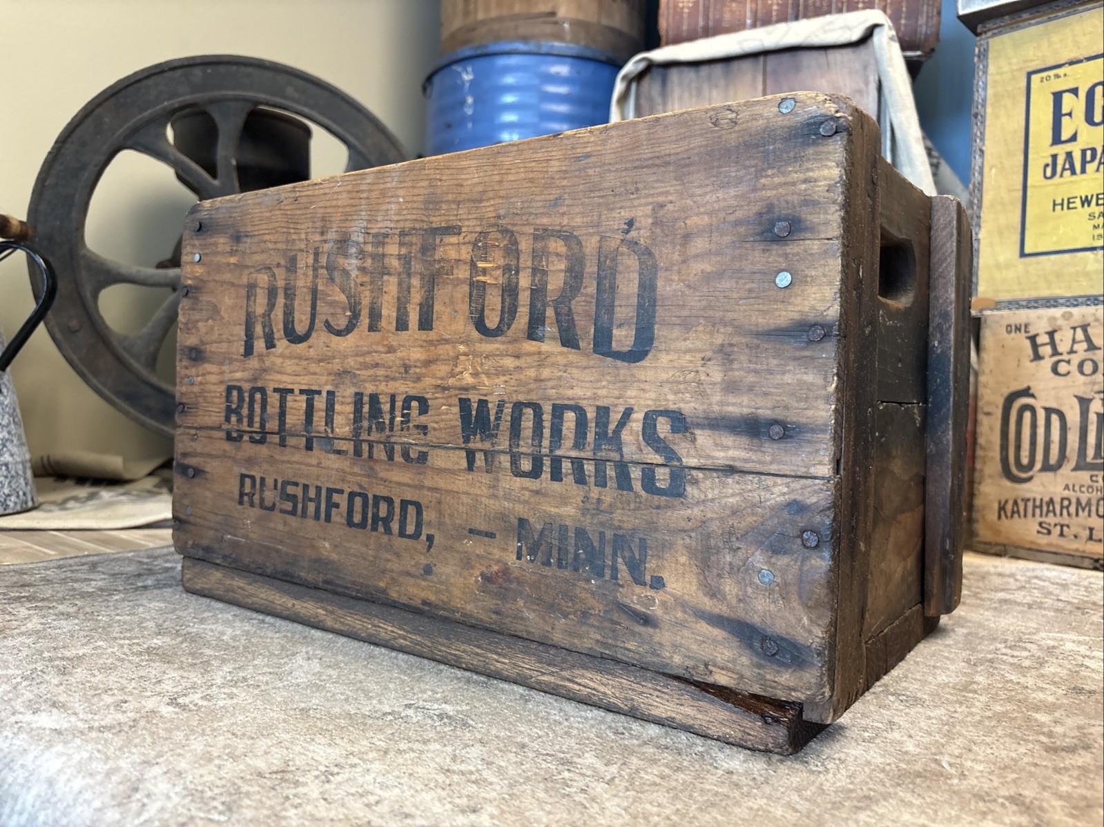 Vintage Wooden Soda Crate Rushford Bottling Works Minnesota Wood Bottle Box Vintage Wooden Soda Crate Rushford Bottling Works Minnesota Wood Bottle Box