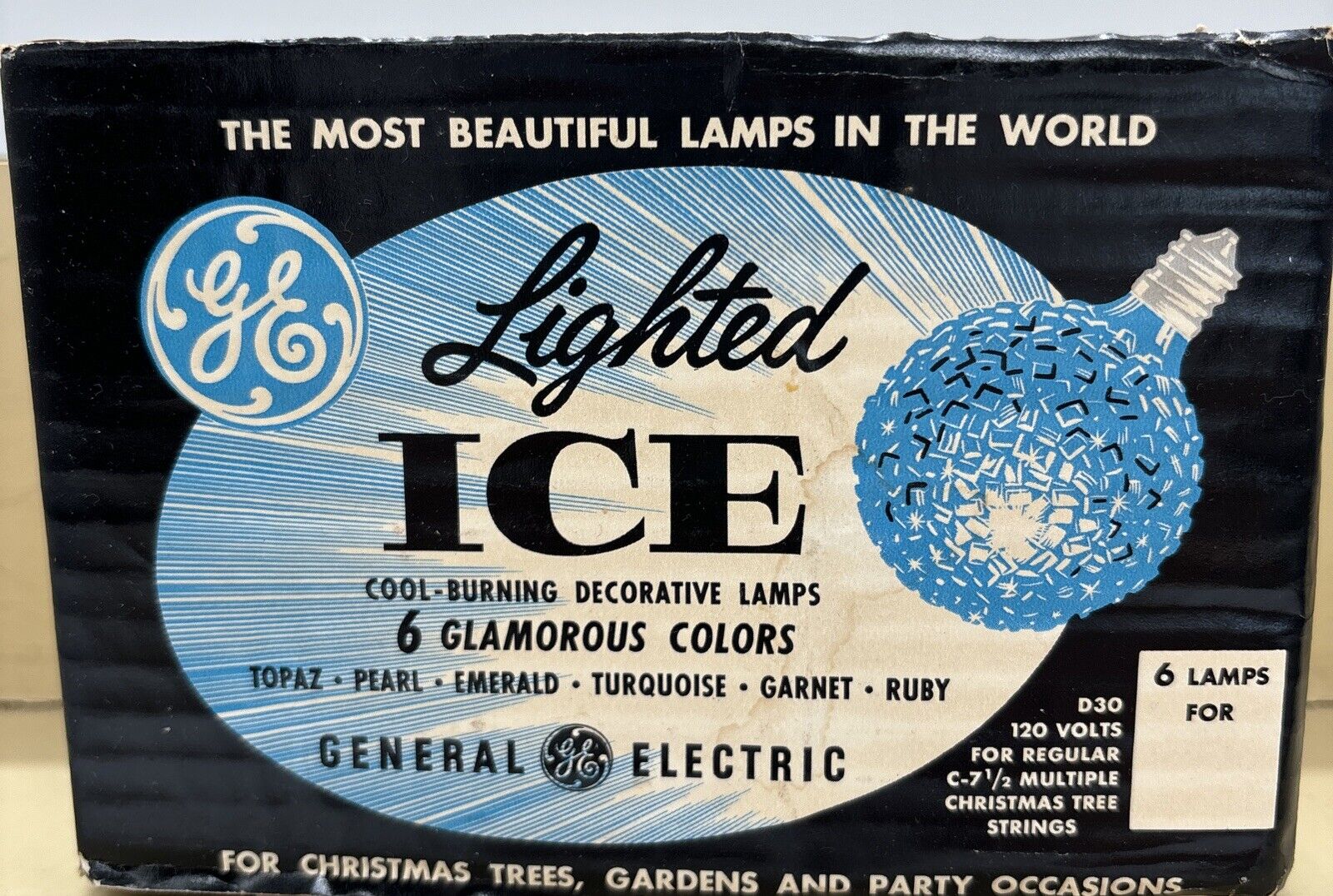 6 Vintage GE Lighted Ice D30 Light Bulbs Snow Balls Holiday Christmas Glamorous