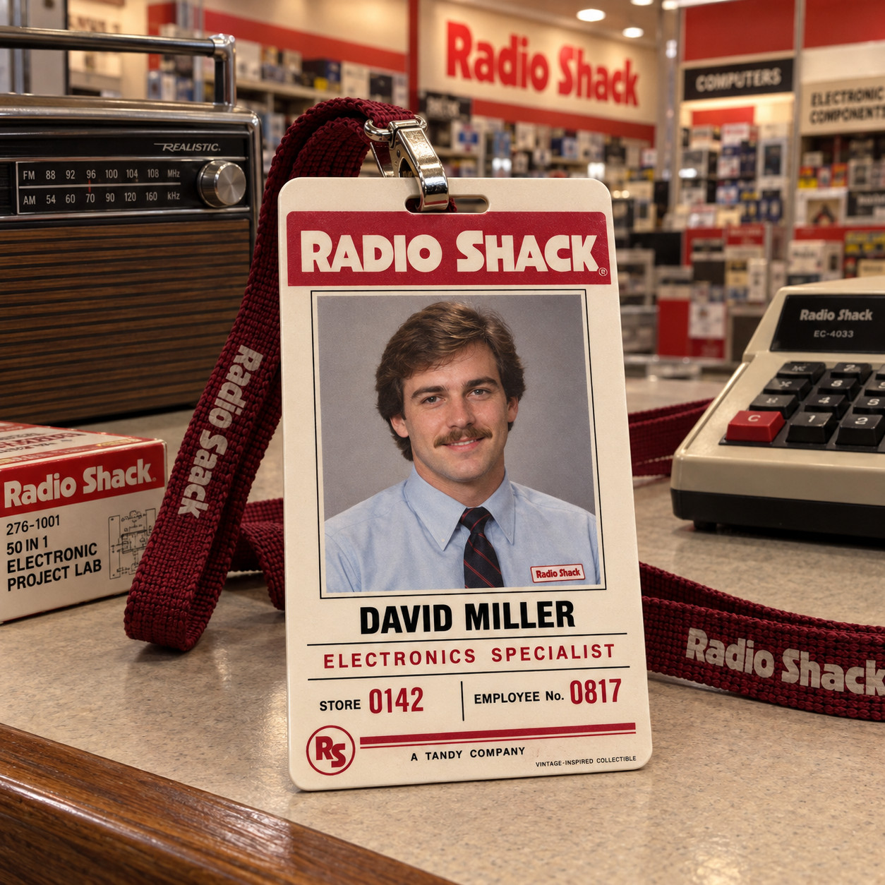 Custom Radio Shack ID Card Vintage Personalized Photo Employee Staff Electronics