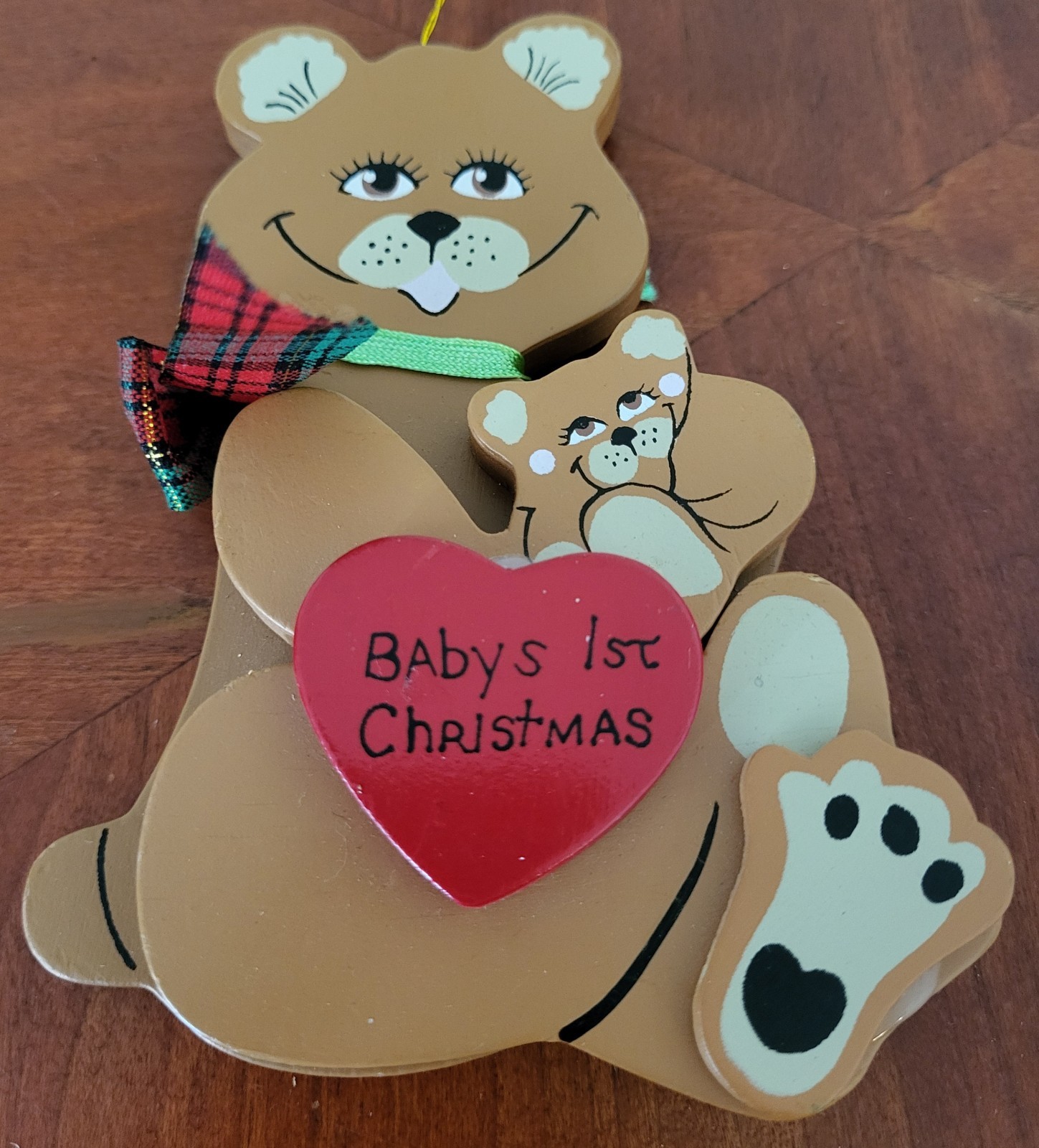 Baby\'s 1st Christmas Wooden Ornament Mama & Baby Bear VTG 1986 Kurt Adler 
