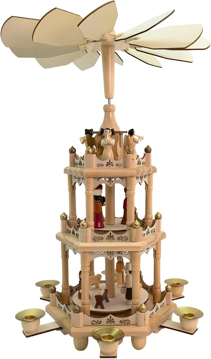 Christmas Wooden Windmill Pyramid 18 Inch -3 Tier Candle Carousel