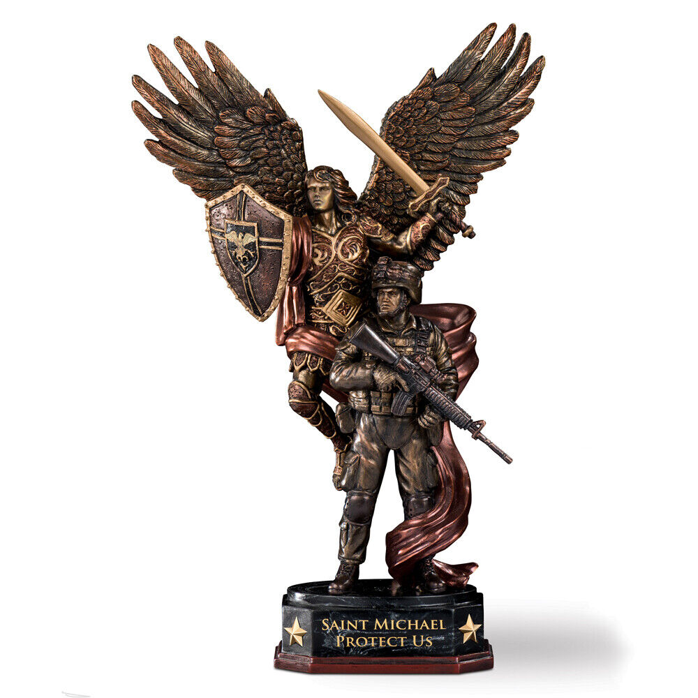 Bradford Exchange St. Michael Protect Us Archangel Sculpture Coldcast Bronze 12\