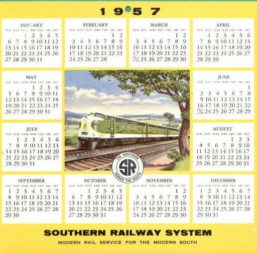 1957 Southern Railway desk calendar - railroad - MINT & UNUSED