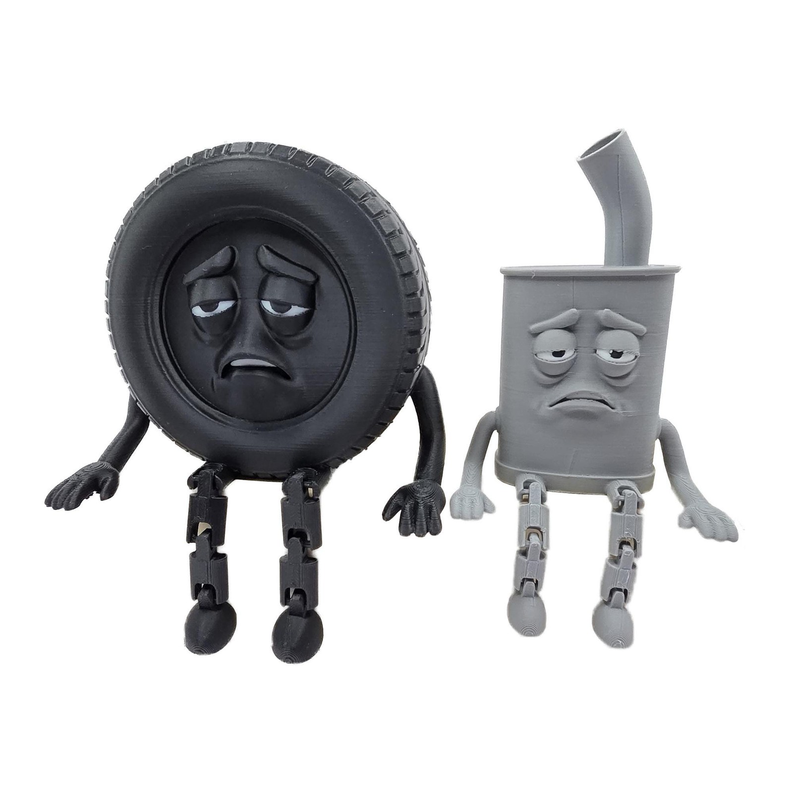 Sad Tire & Exhaust Buddy 3D Printed Car Guy Gift Funny Mechanic Desk Decor