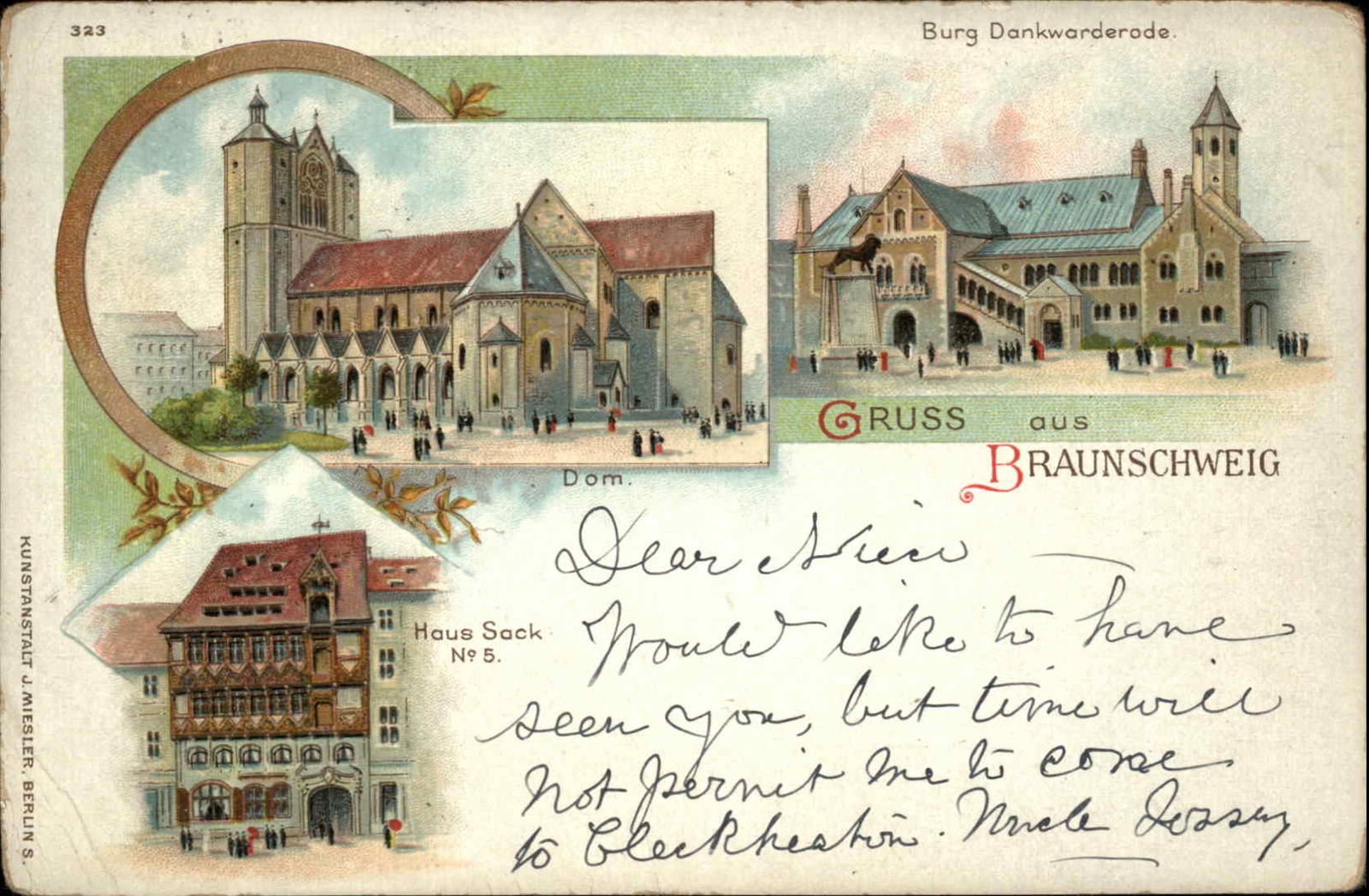 GERMANY Gruss aus Braunschweig 1901 CANCEL Antique Postcard