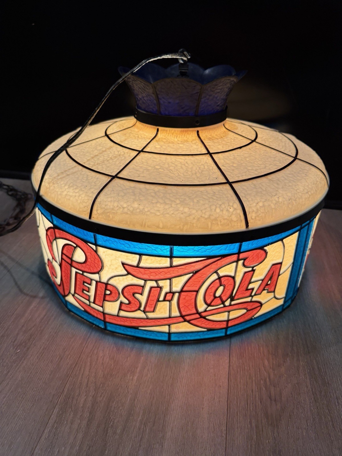 Pepsi Cola  Stained Glass Style Hanging Light, Blue And Red , 17 Inches Diameter