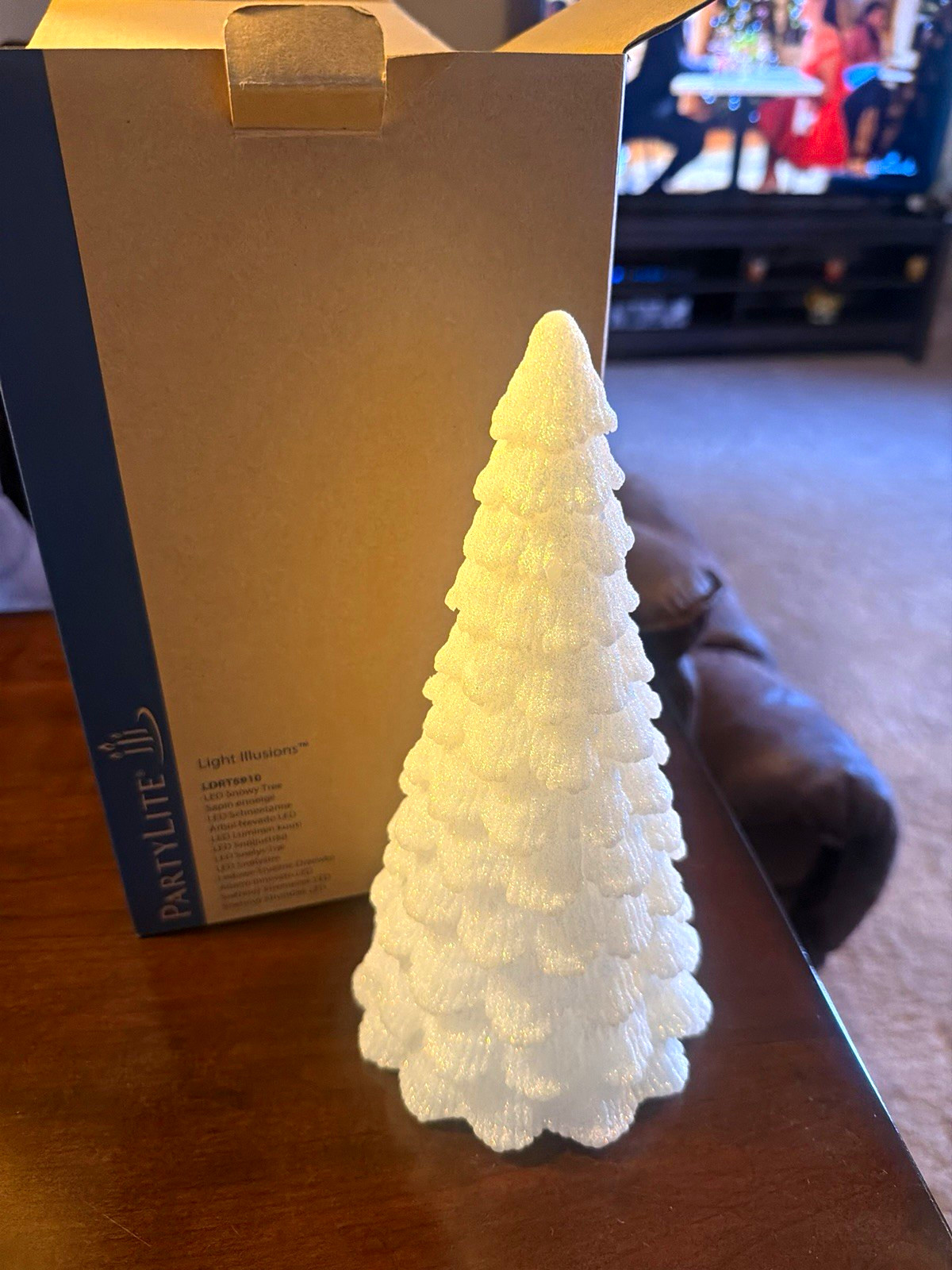 Pair of 2 PartyLite Tree Candle Christmas White Glitter Unscented 50 Hr Burn