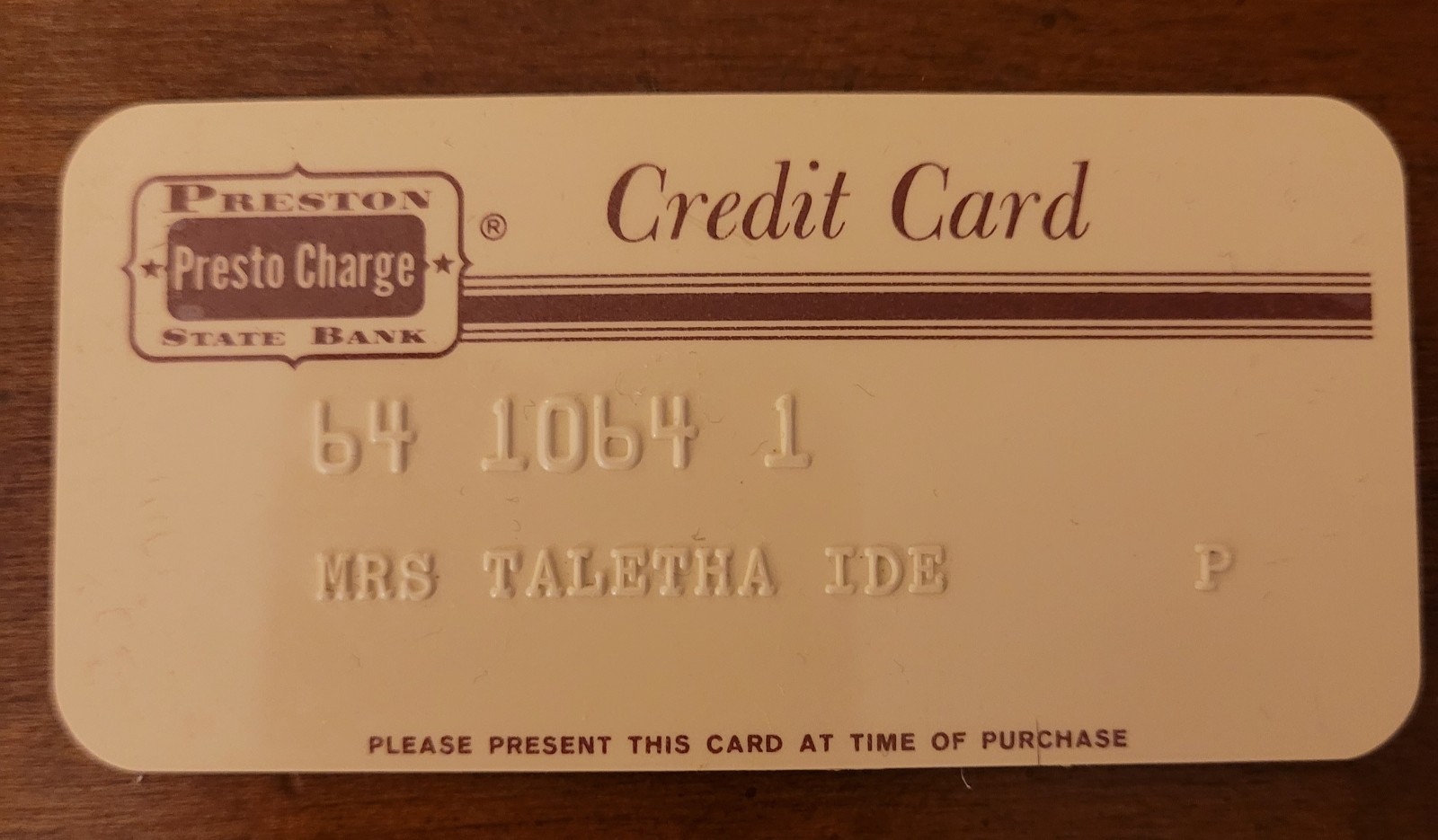 Vintage Preston State Bank Presto  Charge Credit Card