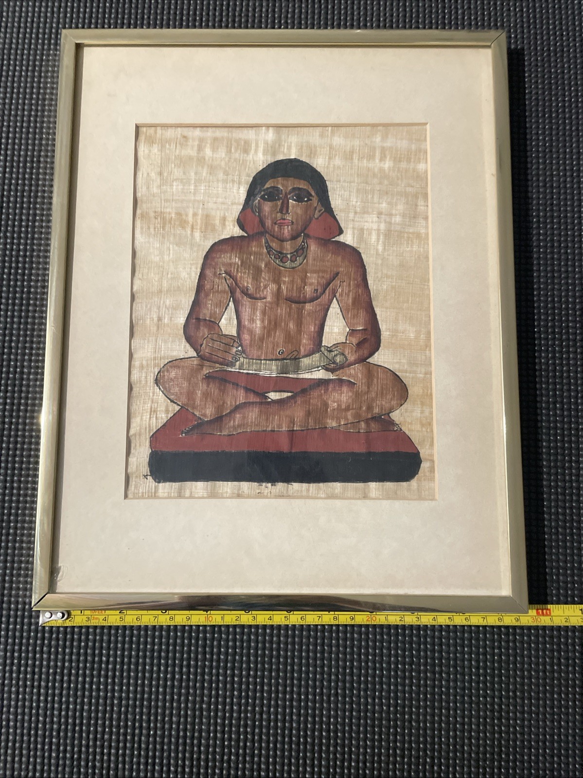Authentic Hand Painted Ancient Egyptian Papyrus Replica From Temple walls Framed