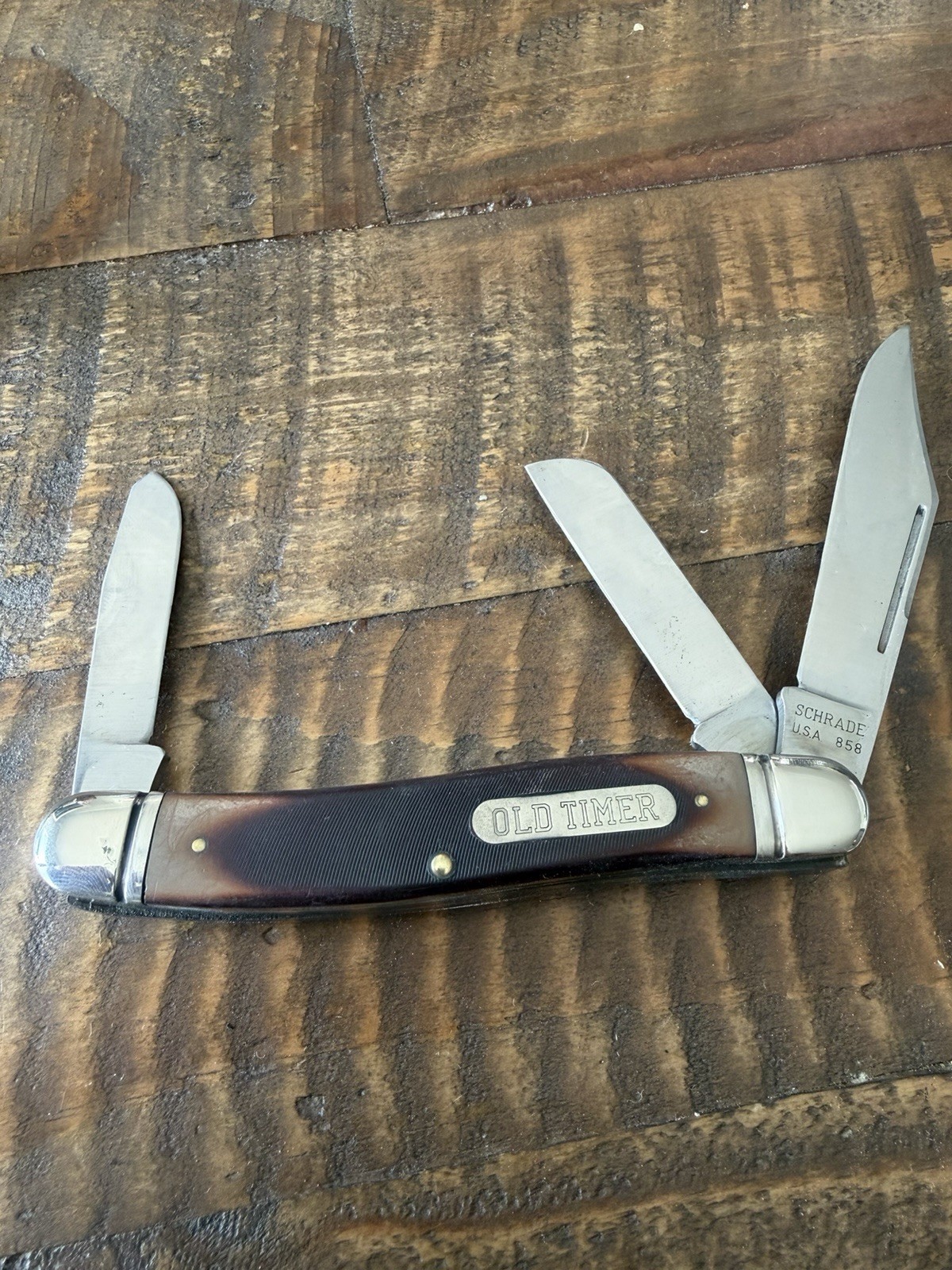 Vintage Schrade USA 858 Old Timer Stockman Pocket Knife Pinched Bolsters