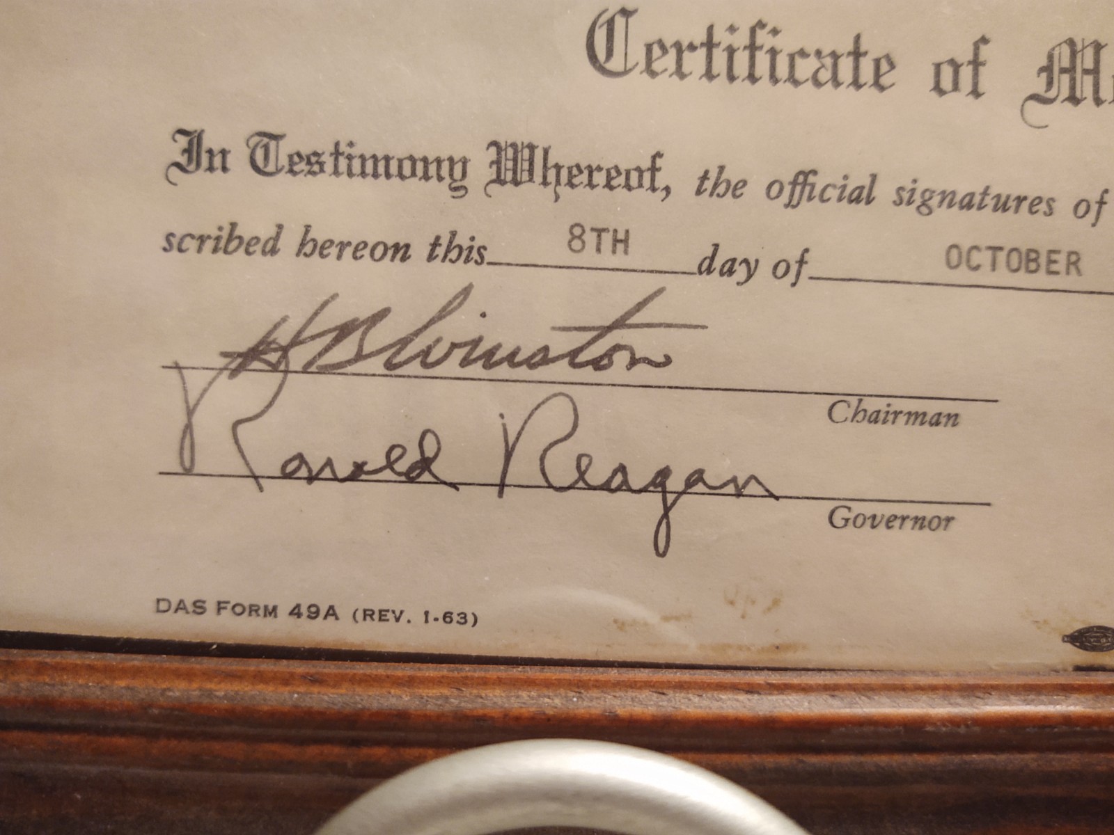 RONALD REAGEN SIGNED DOCUMENT BY PRESIDENT