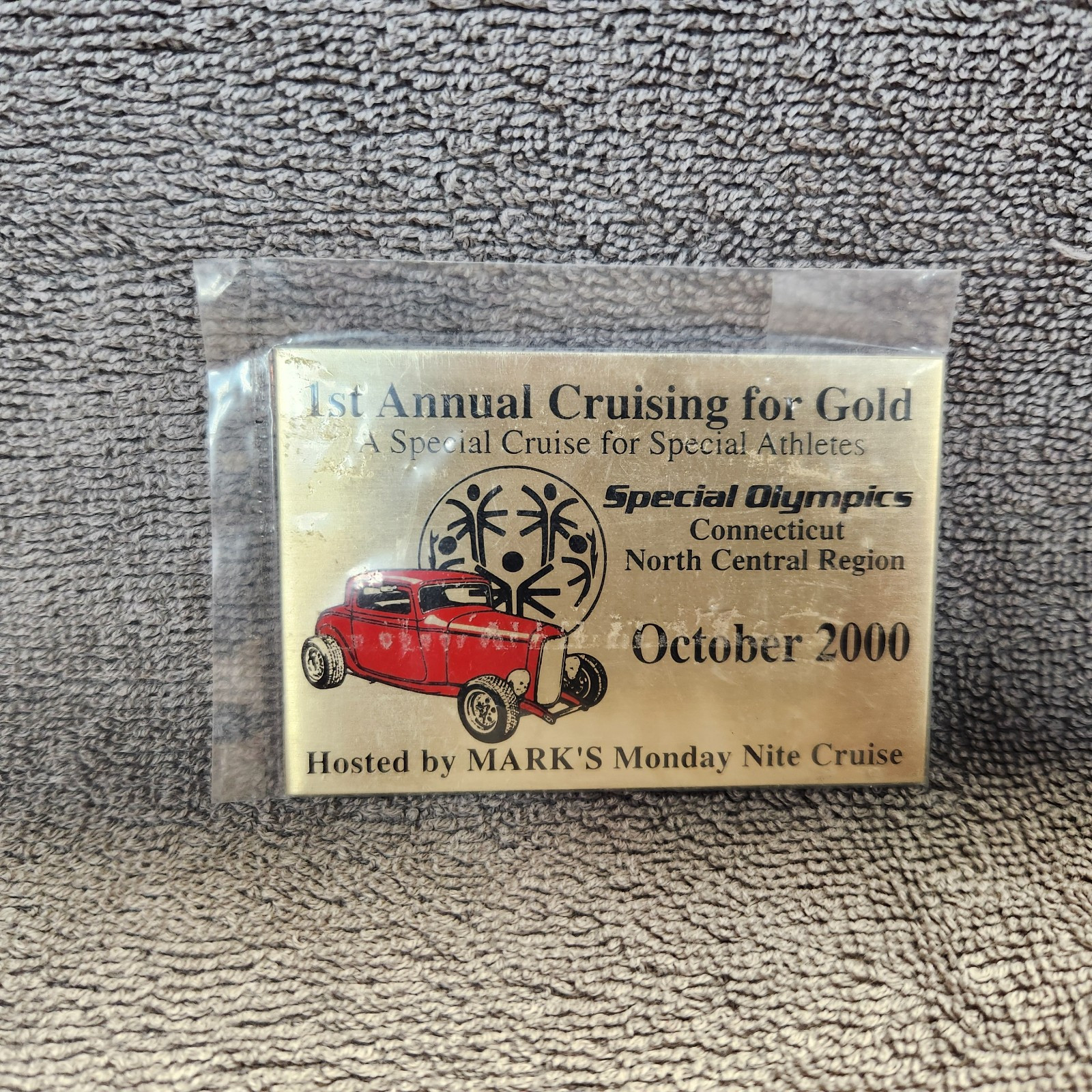 Vintage Car Show Dash Plaque. Special Olympics Cruisin\' For Gold. October 2000.