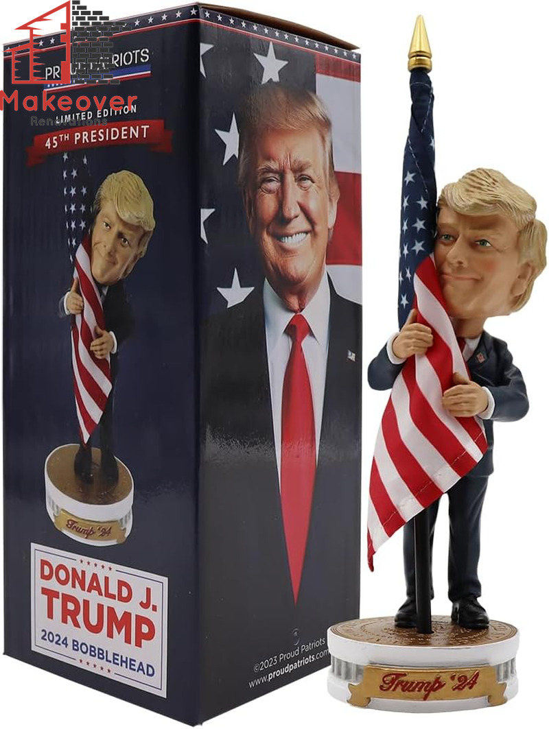 Donald Trump Bobblehead | (Trump Holding American Flag - Cloth Flag Included)