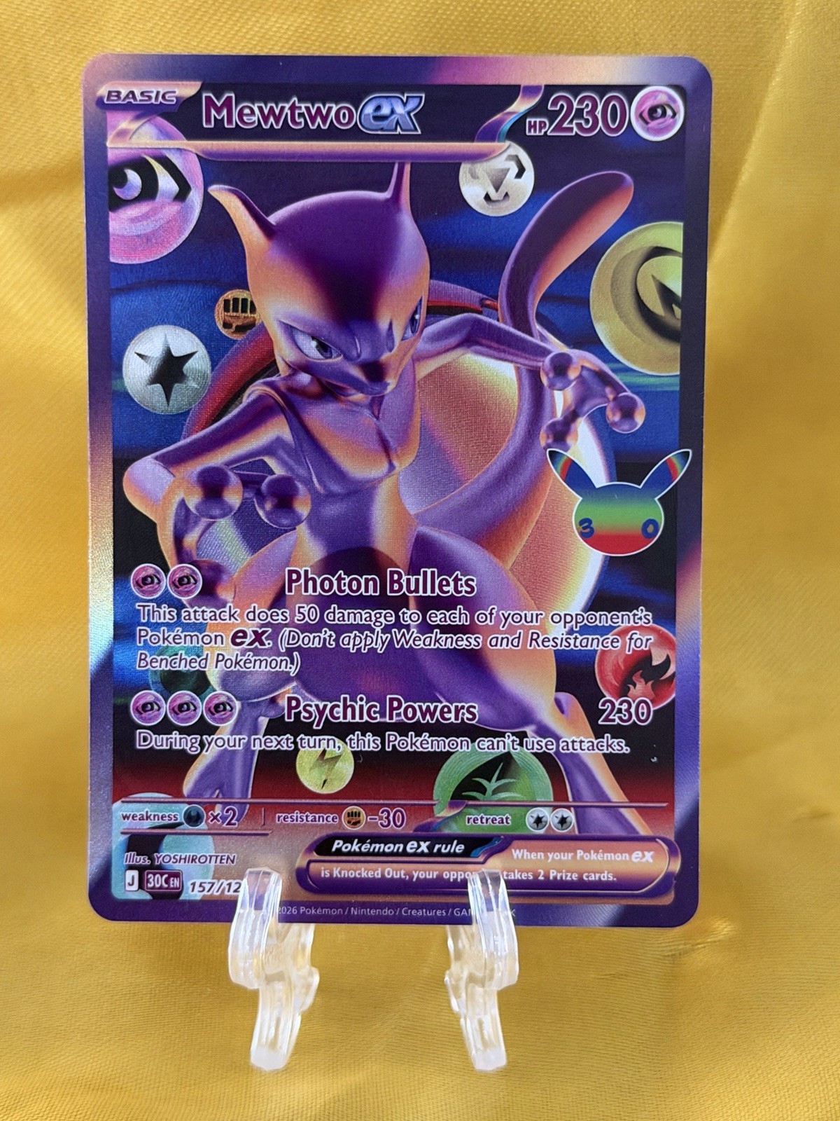 Pokémon TCG Mewtwo ex 157/128 30th Celebrations Futuristic Rare, Mint.