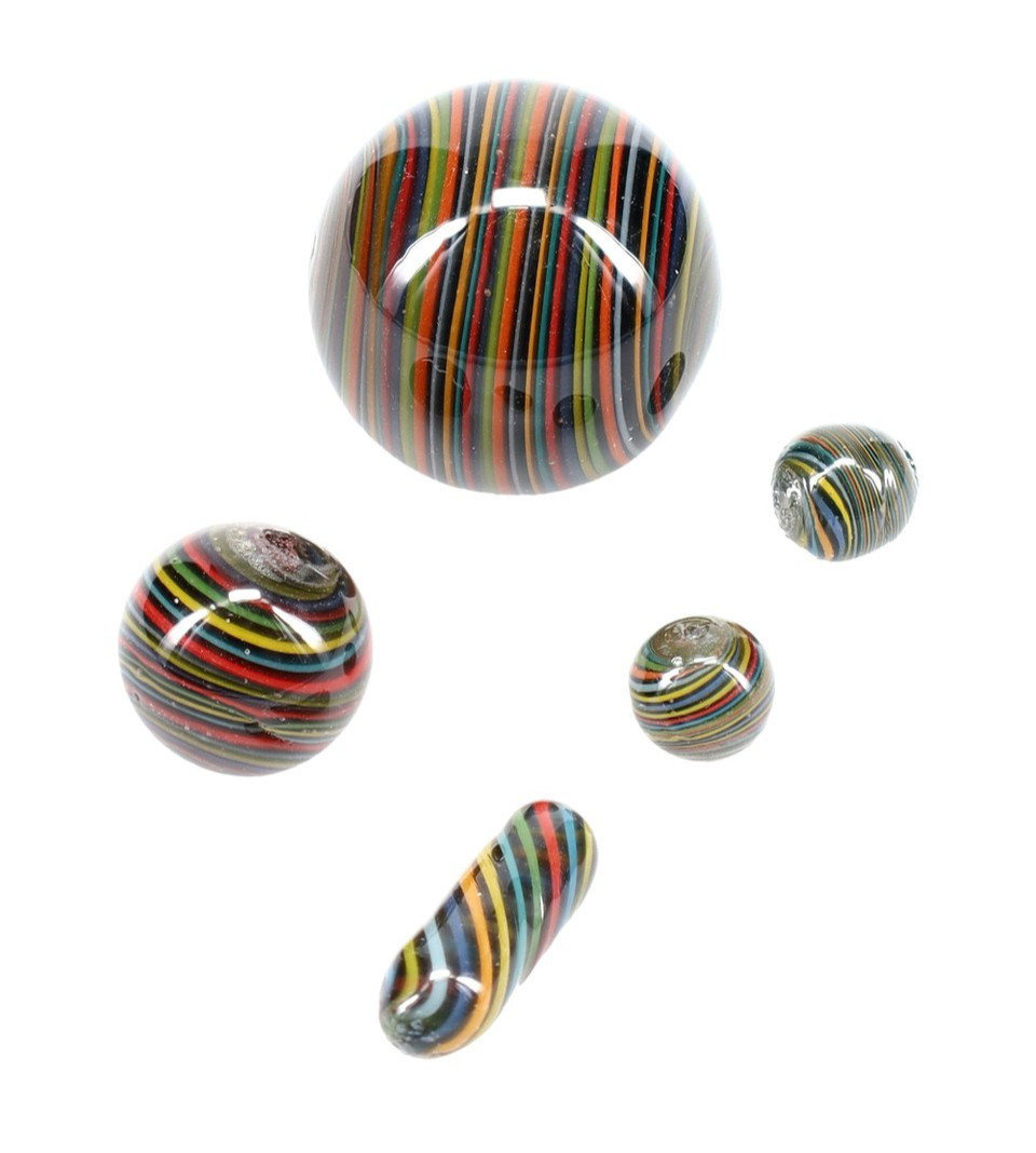 5-Piece Rainbow Black Spiral Marbles – Handmade Glass Art Set