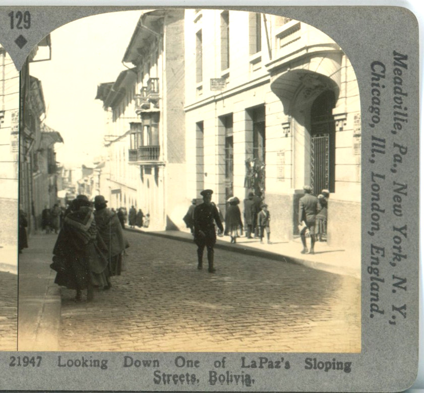 BOLIVIA, Looking Down One of LaPaz\'a Sloping Streets--#129B Keystone Stereoview